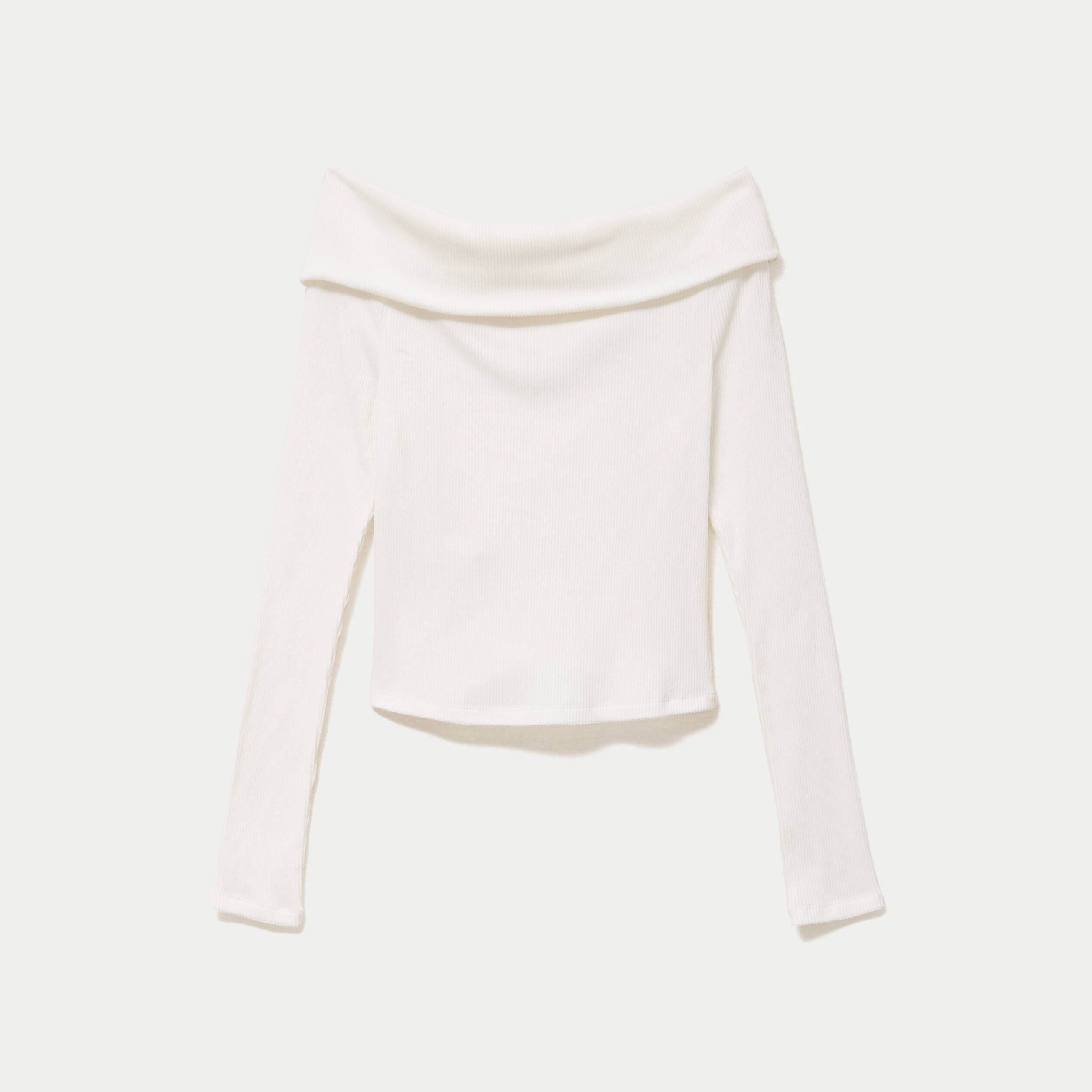Top ajust&eacute; cropped manches longues ecru