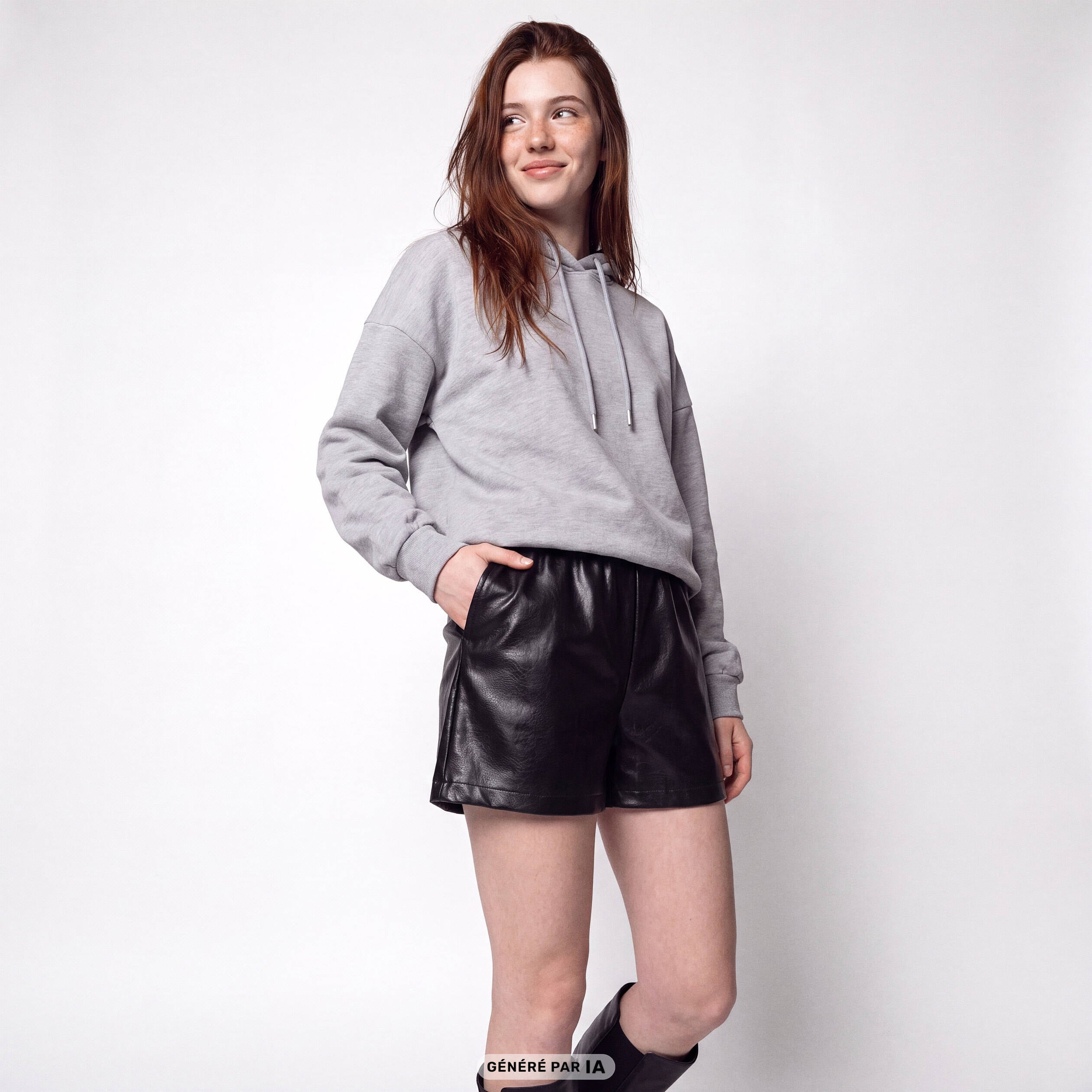 Short taille haute en similicuir noir