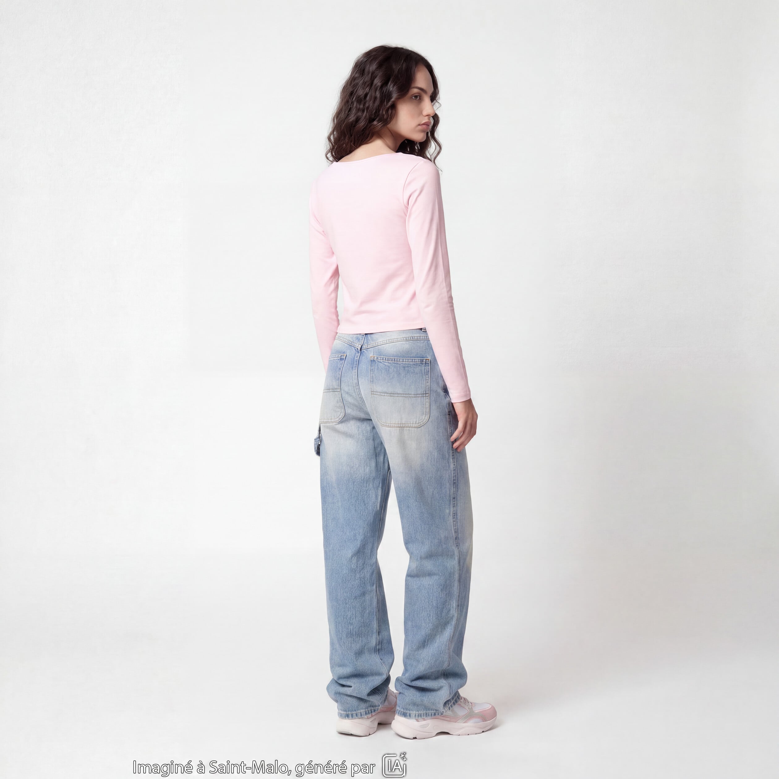 T-shirt ajust&eacute; d&eacute;collet&eacute; manches longues rose clair
