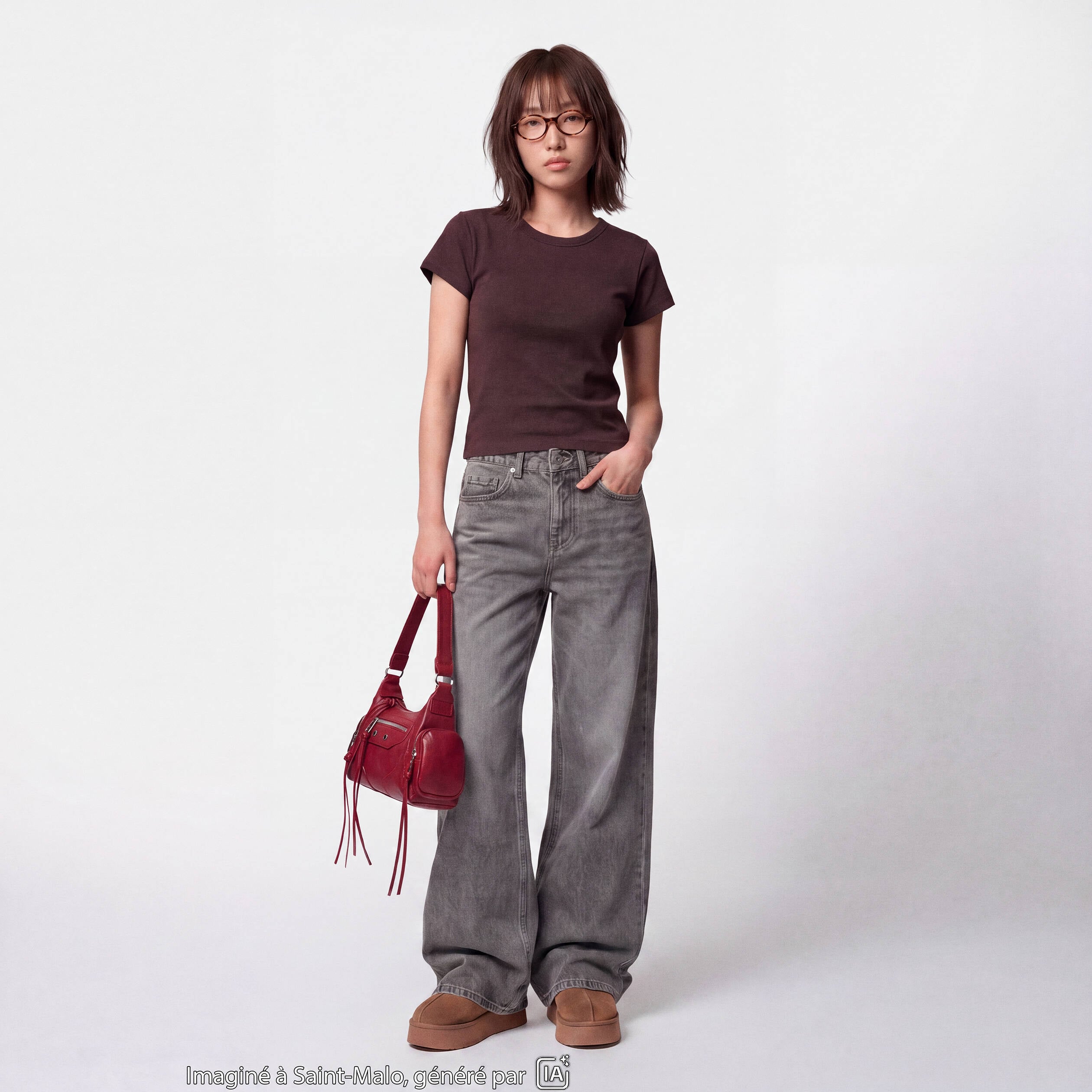 Jean Tom regular taille haute denim gris