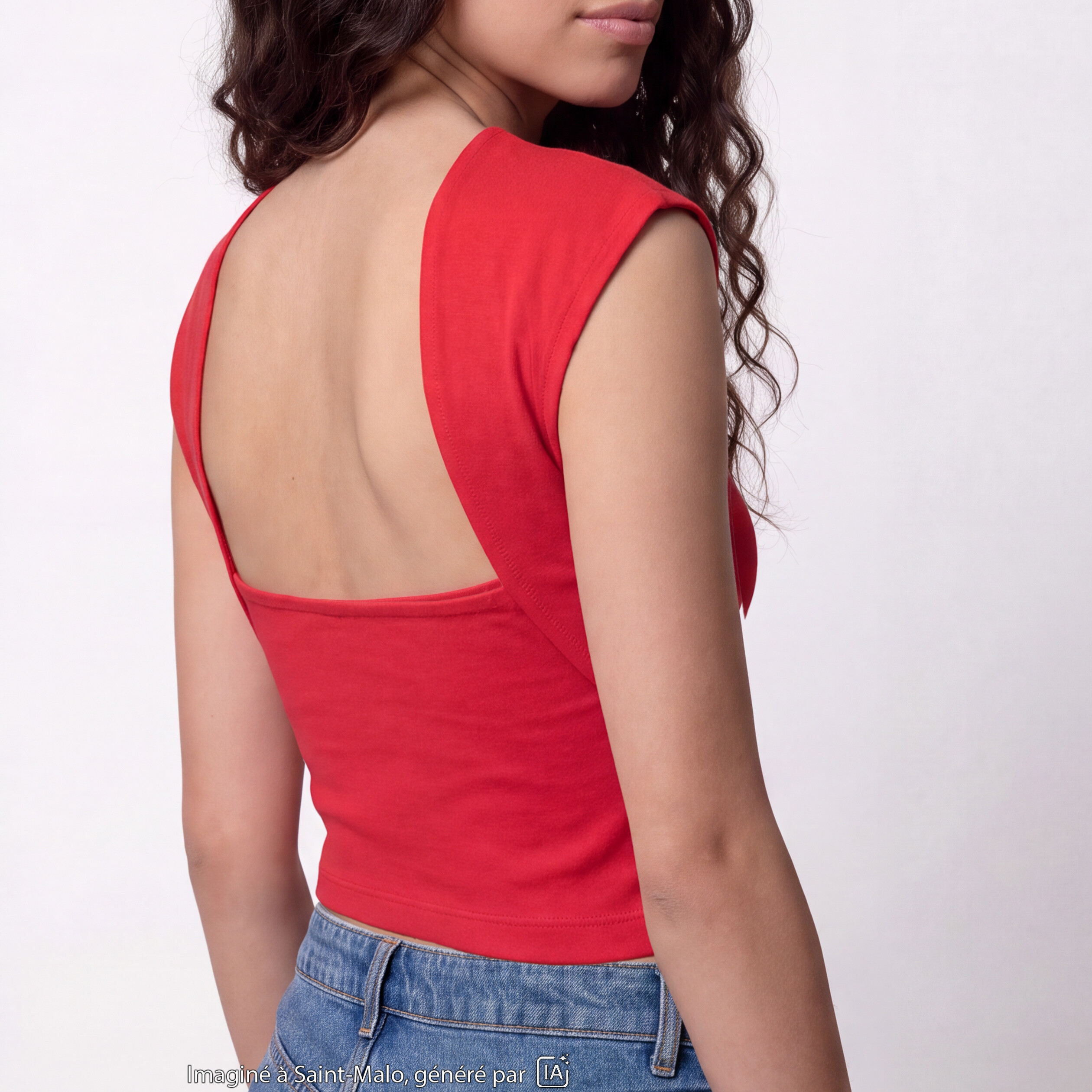 Top ajust&eacute; sans manches d&eacute;collet&eacute; dos rouge