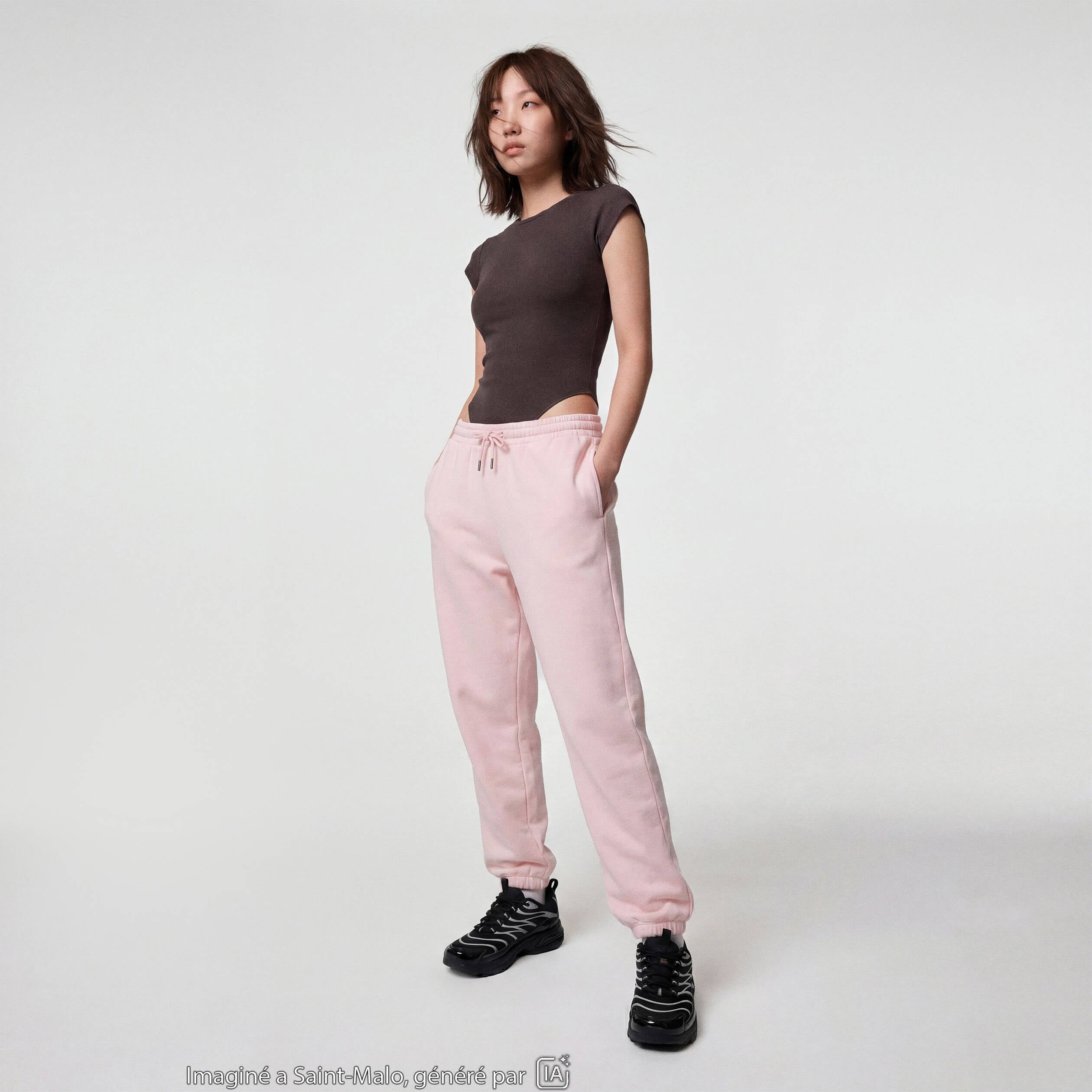 Jogging bas resserr&eacute; taille standard rose clair ado