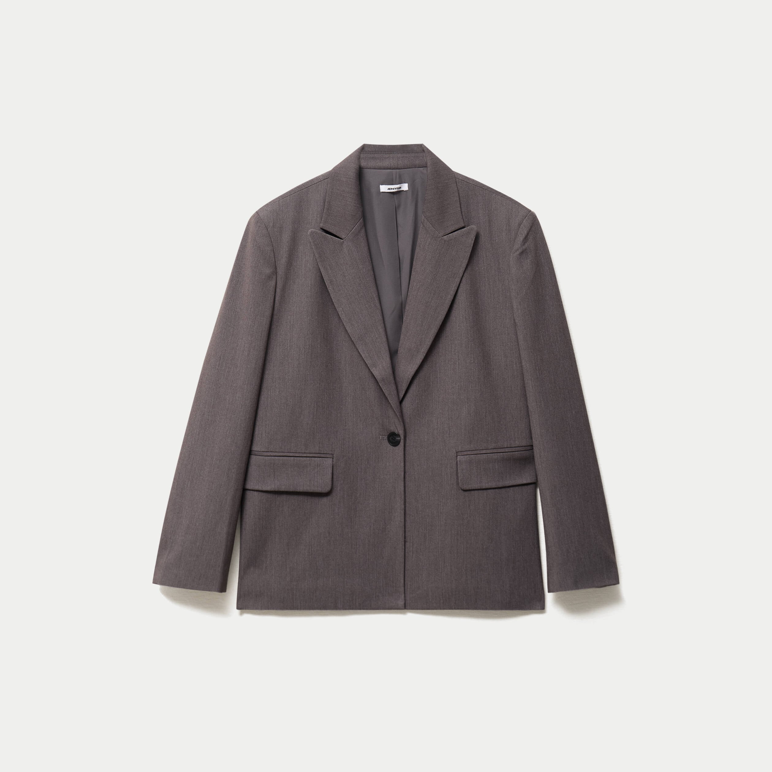 Veste col tailleur manches longues gris fonc&eacute;