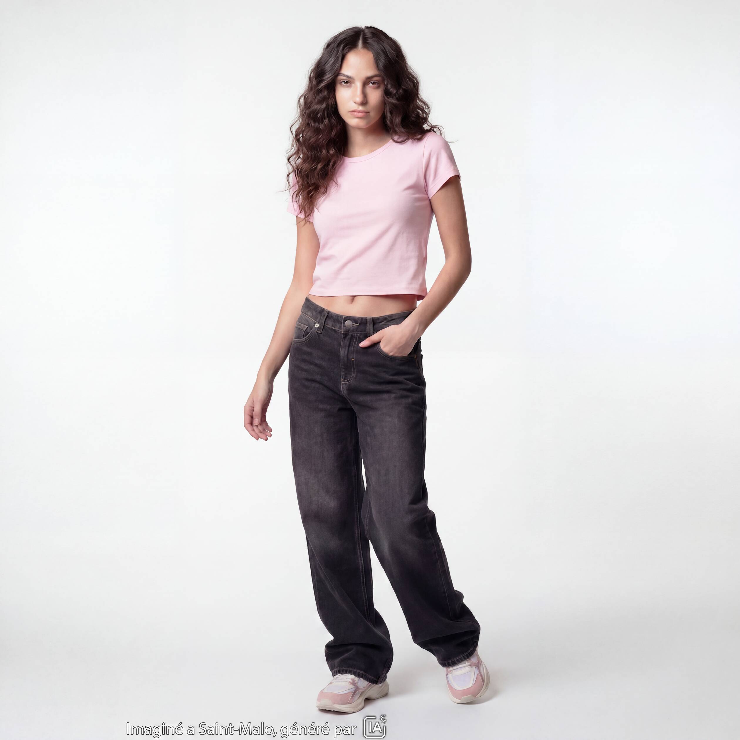 T-shirt ajust&eacute; col rond manches courtes rose ado