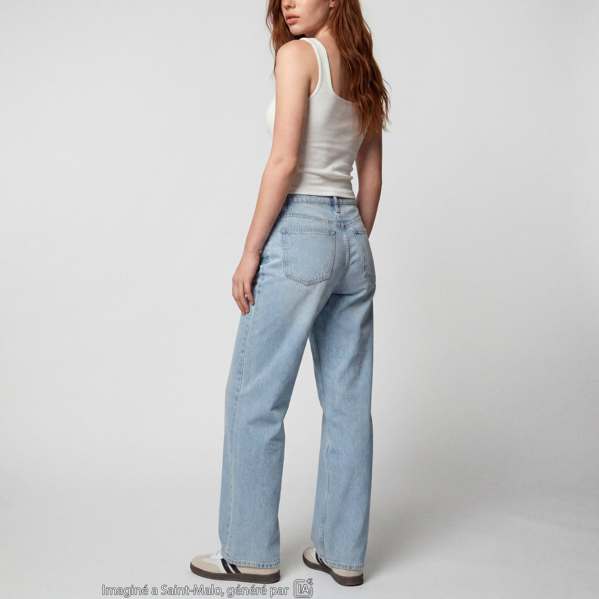 Jean wide leg taille standard denim bleach ado