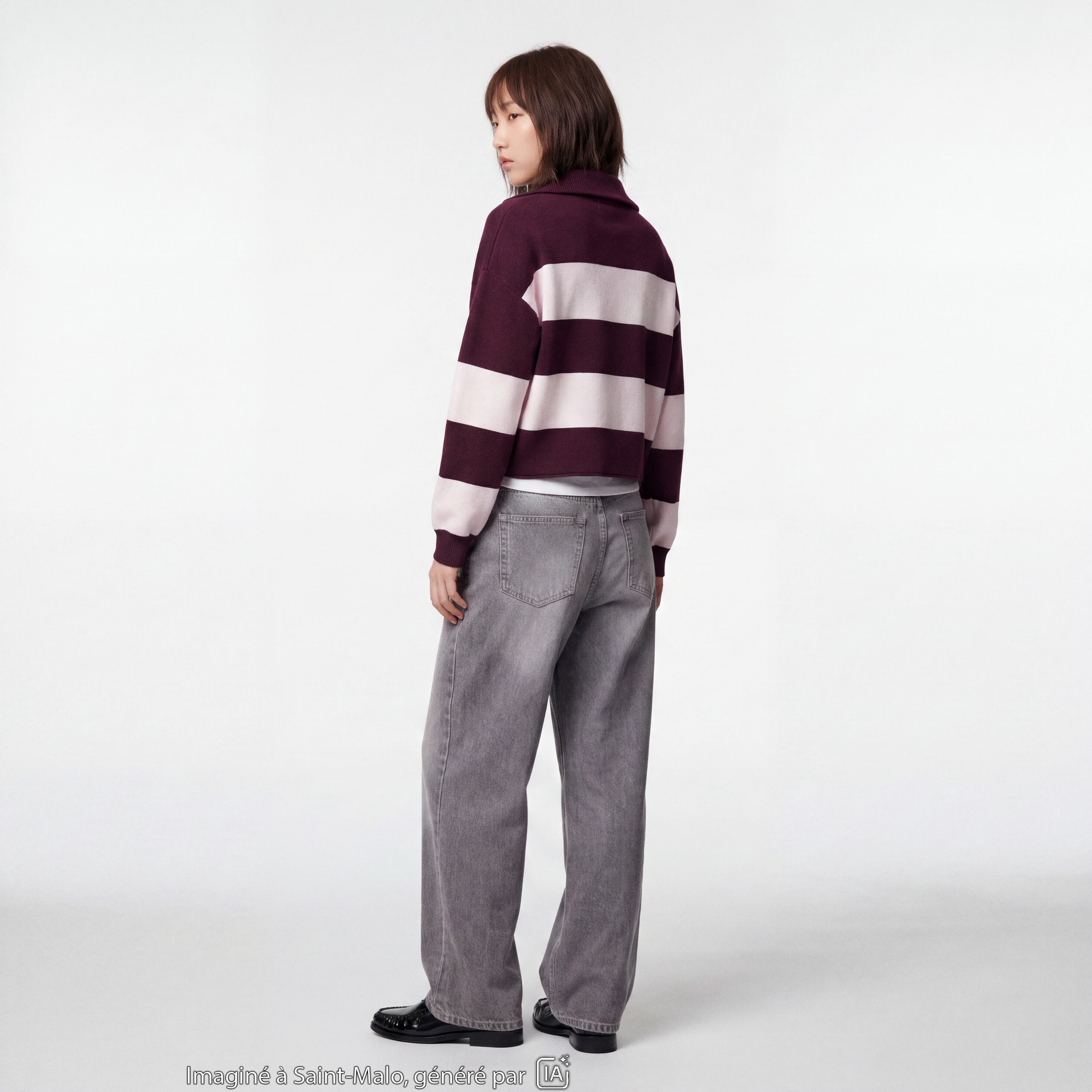 Pull col camionneur manches longues bordeaux