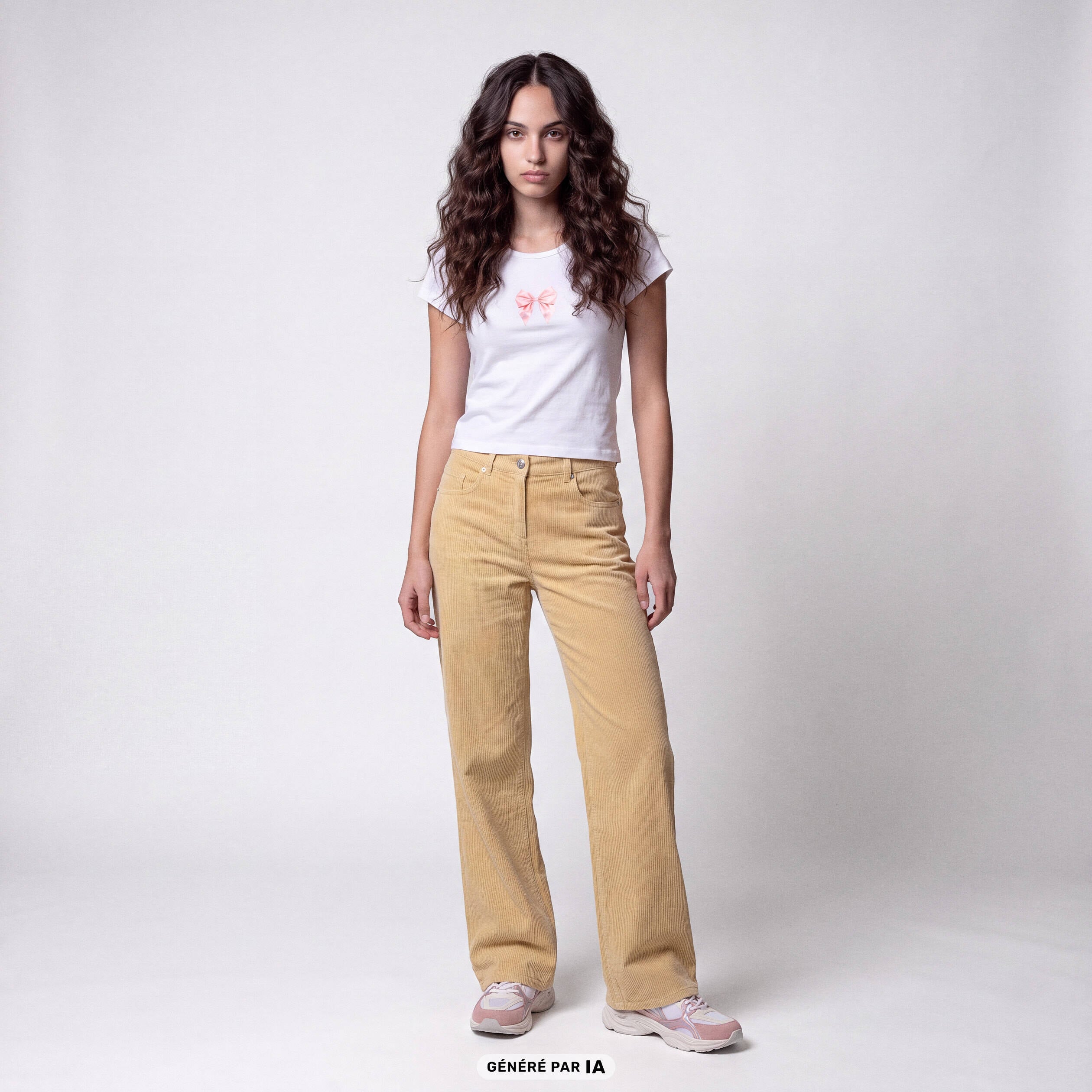Pantalon bootcut en velours jaune pastel