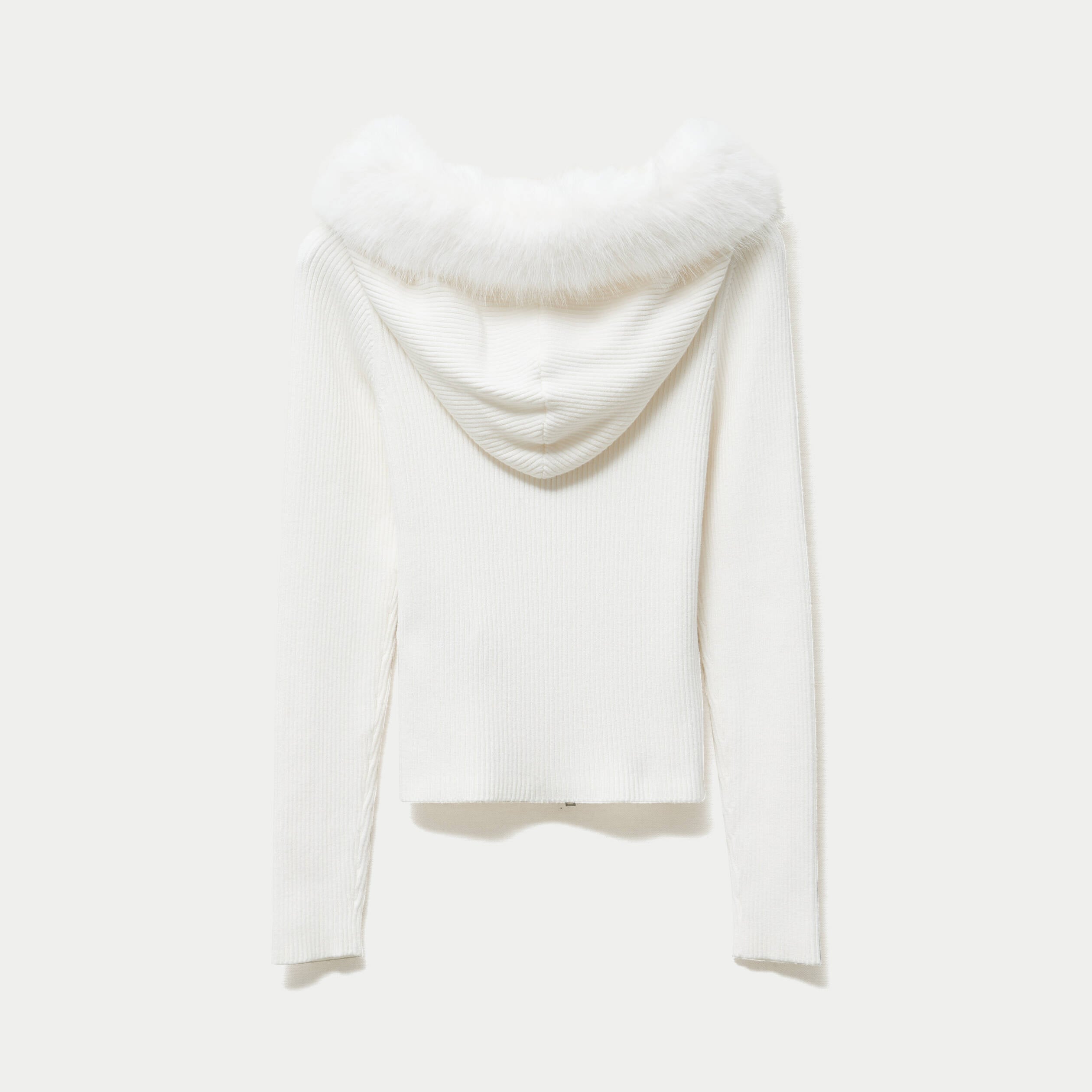Gilet cintr&eacute; fausse fourrure &agrave; capuche ecru
