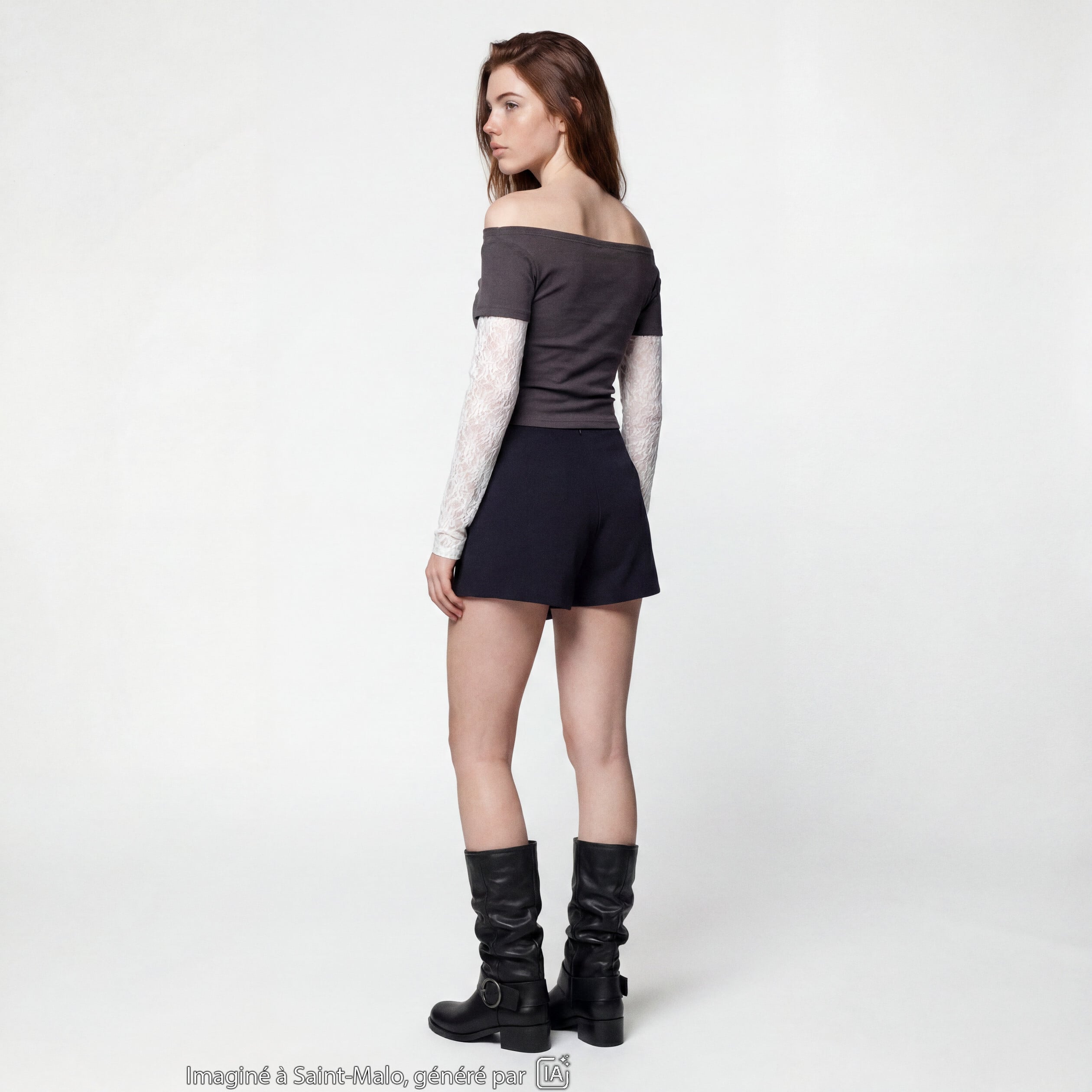Jupe-short taille haute avec ceinture noir