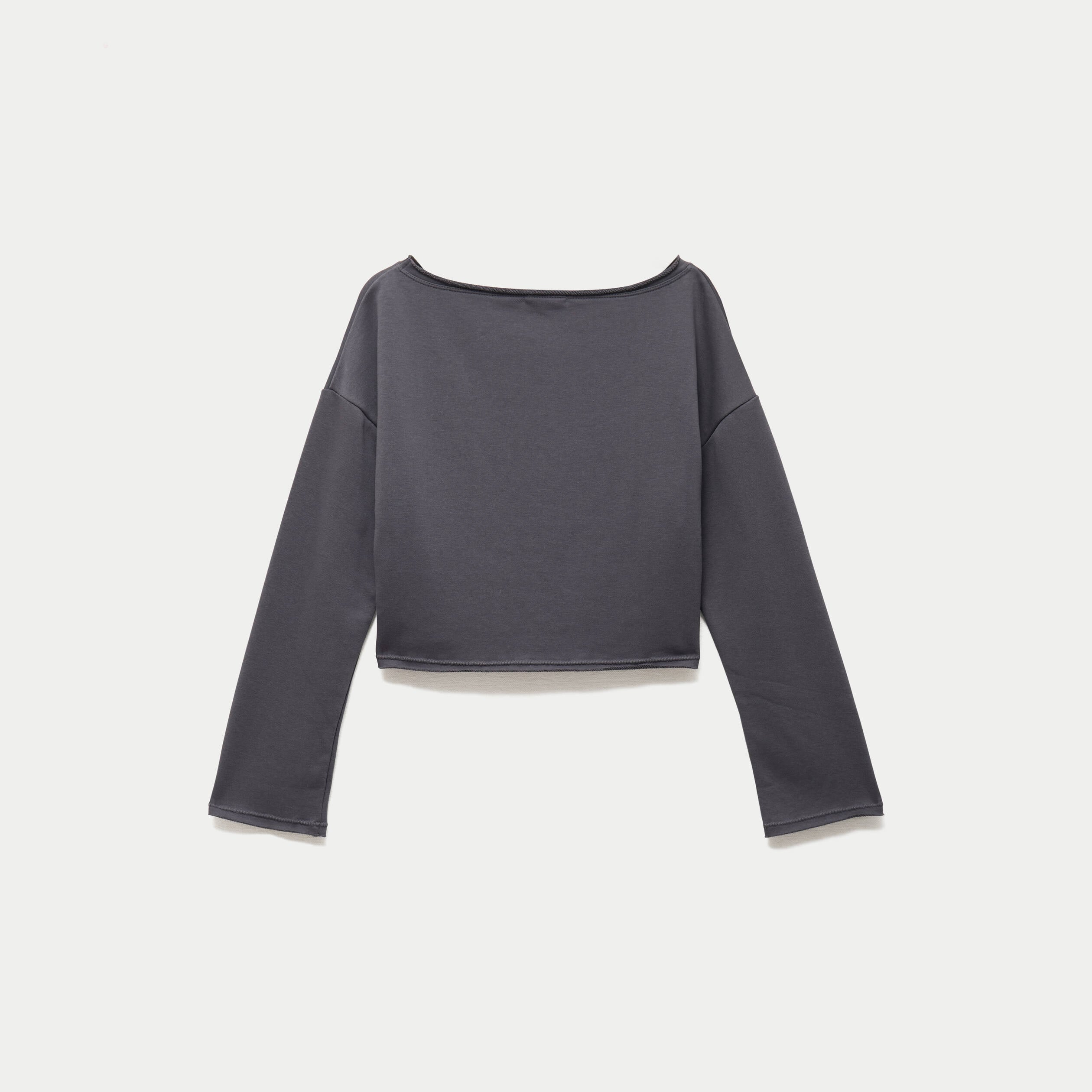 Sweat oversize cropped col bateau gris