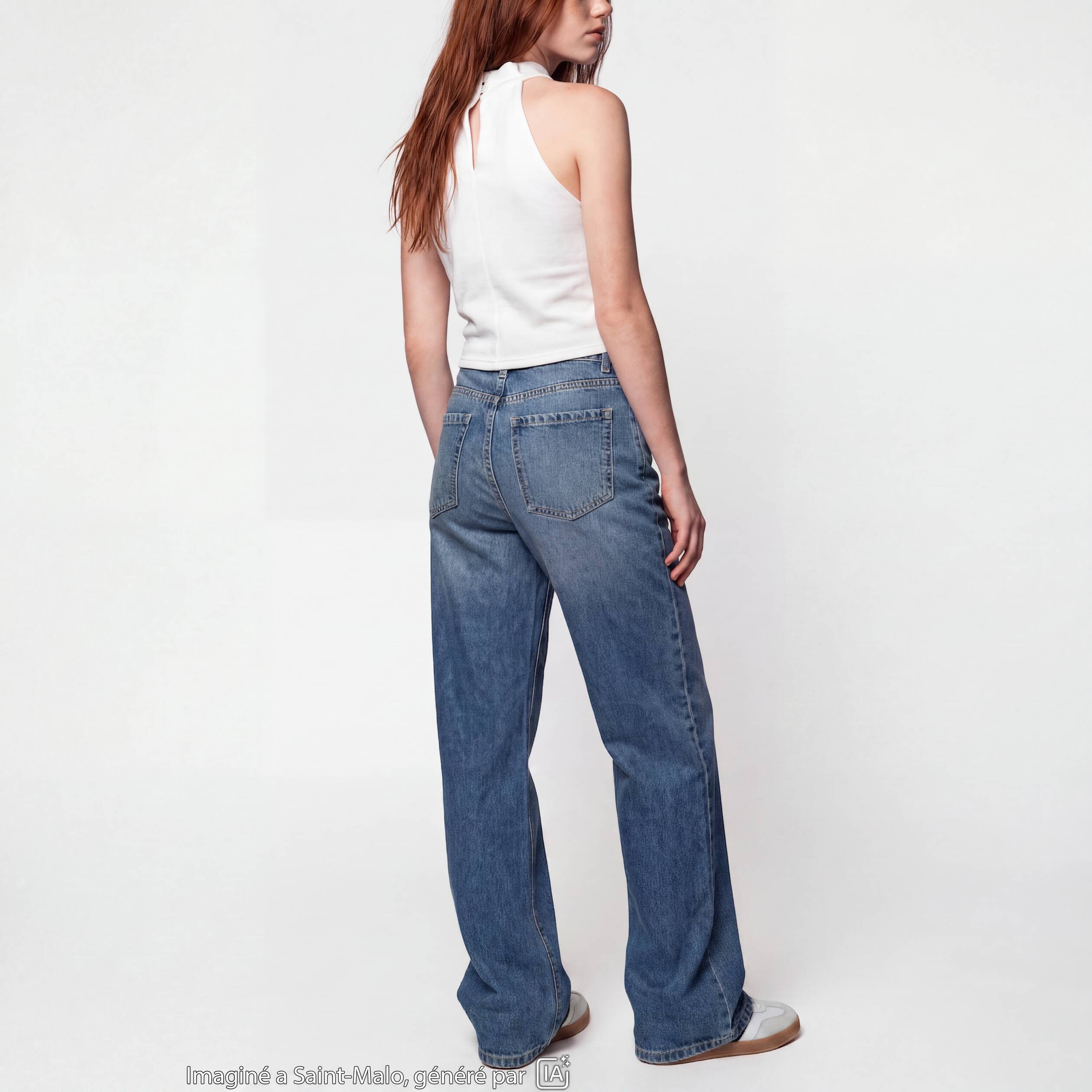 Jean regular taille haute denim double stone ado