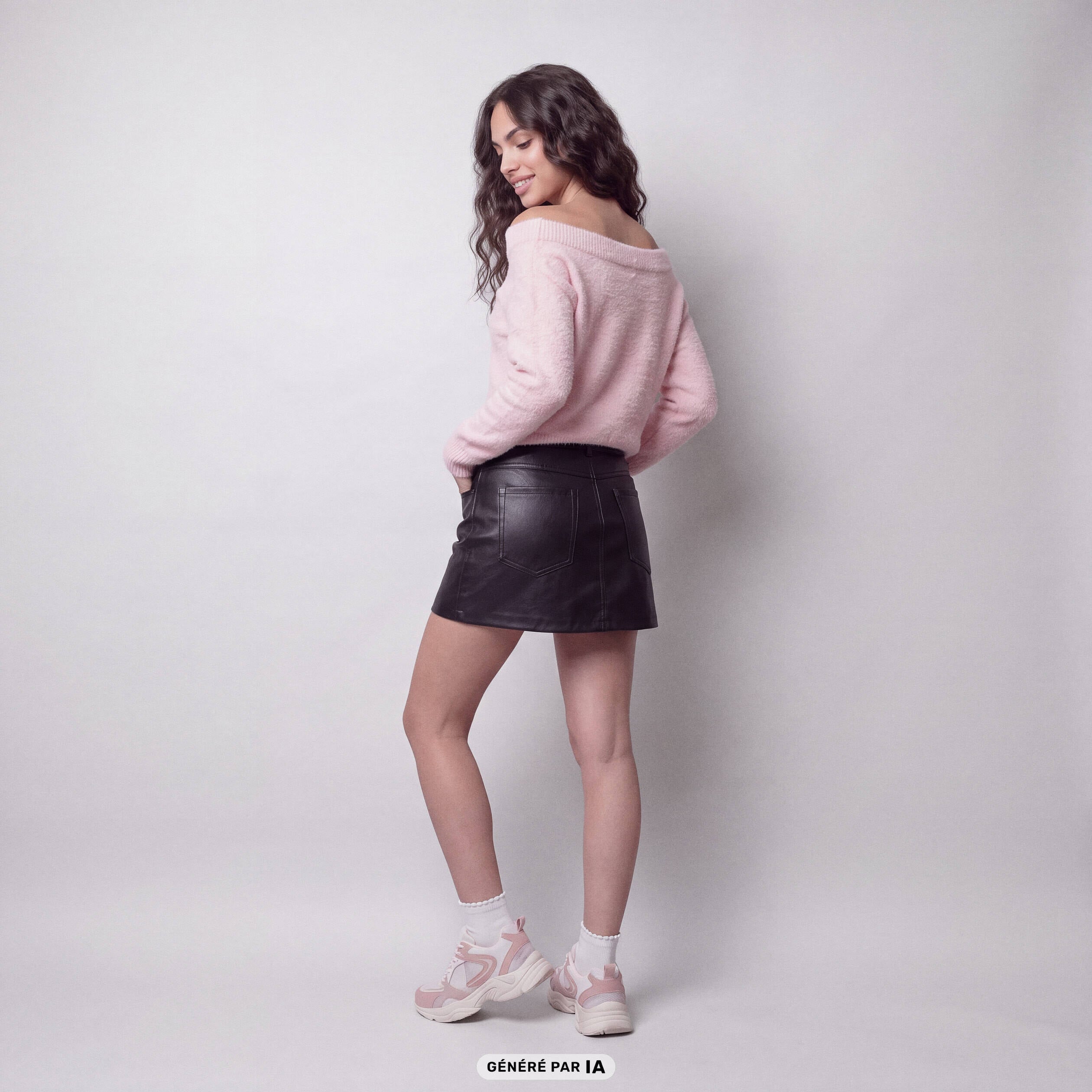 Jupe-short en similicuir noir