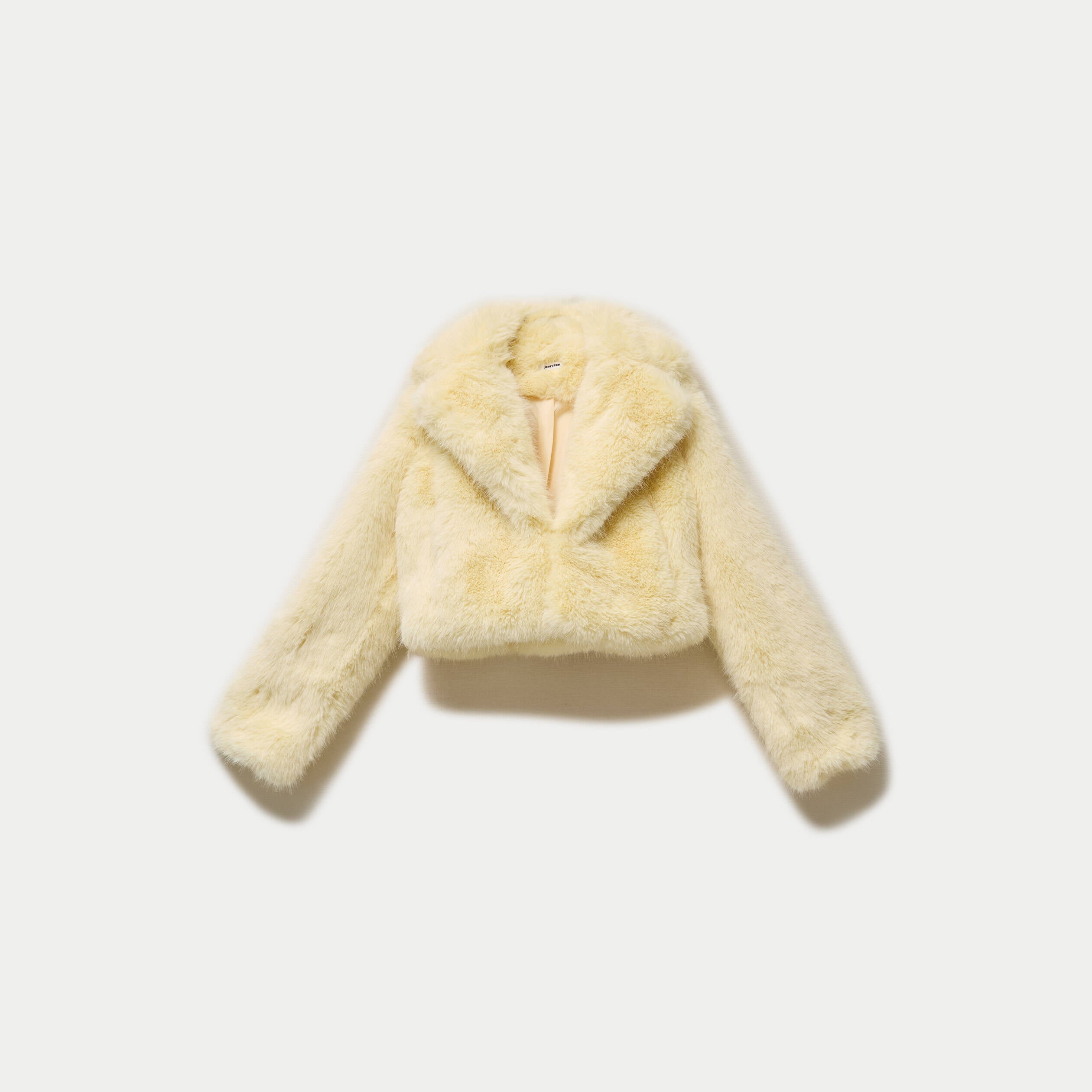 Manteau droit cropped fausse fourrure jaune clair