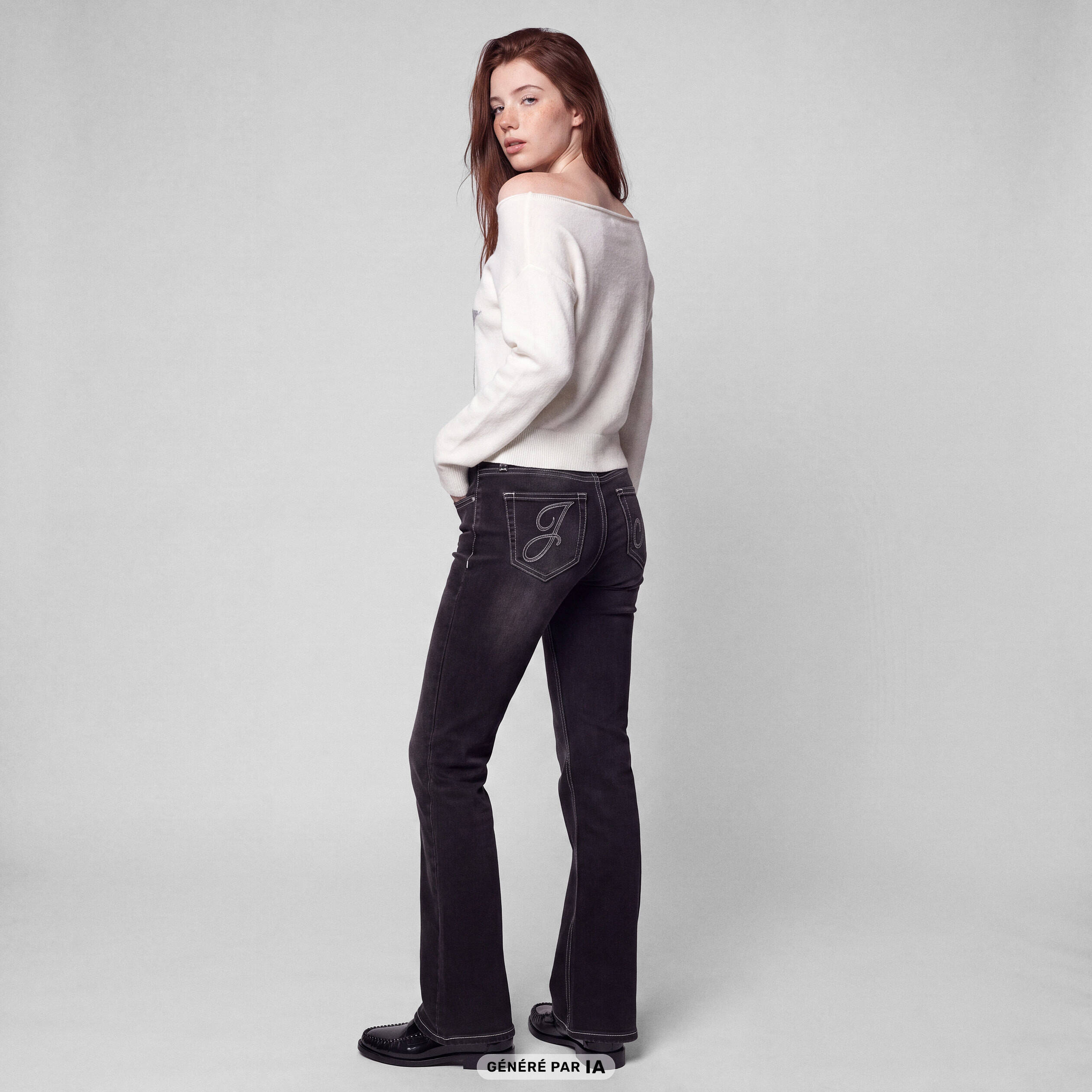 Jean Zoe bootcut taille basse broderie denim noir