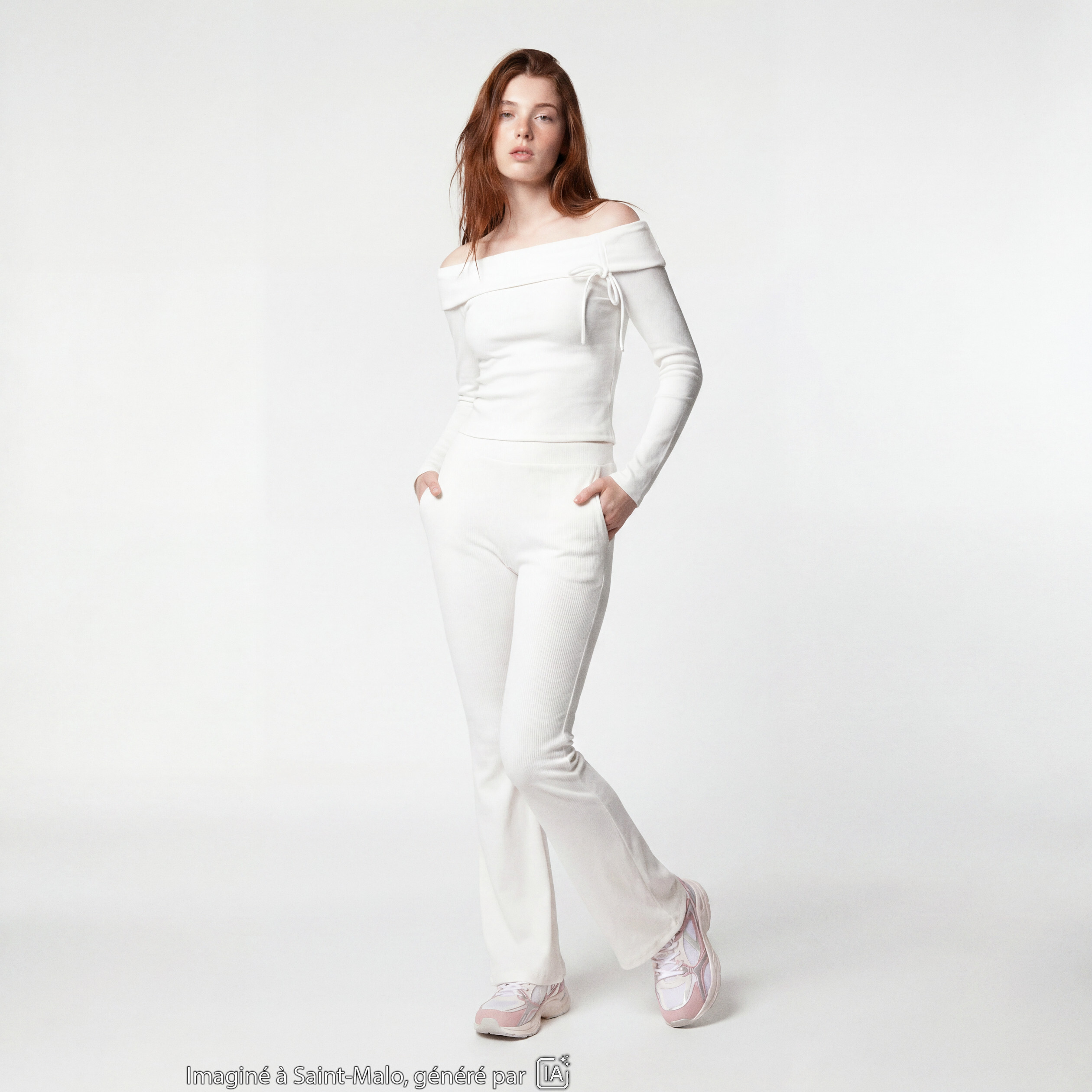 Pantalon flare stretch taille standard ecru