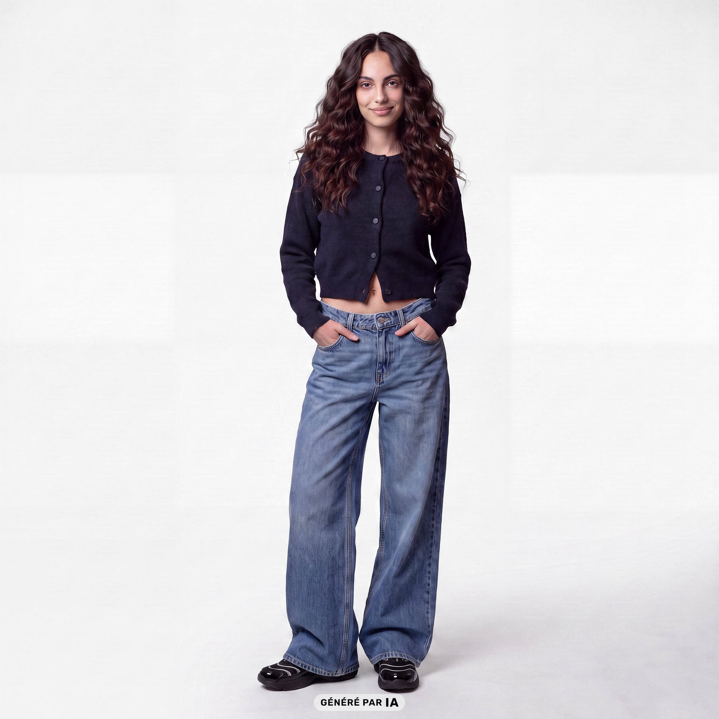Gilet ajust&eacute; cropped manches longues bleu marine