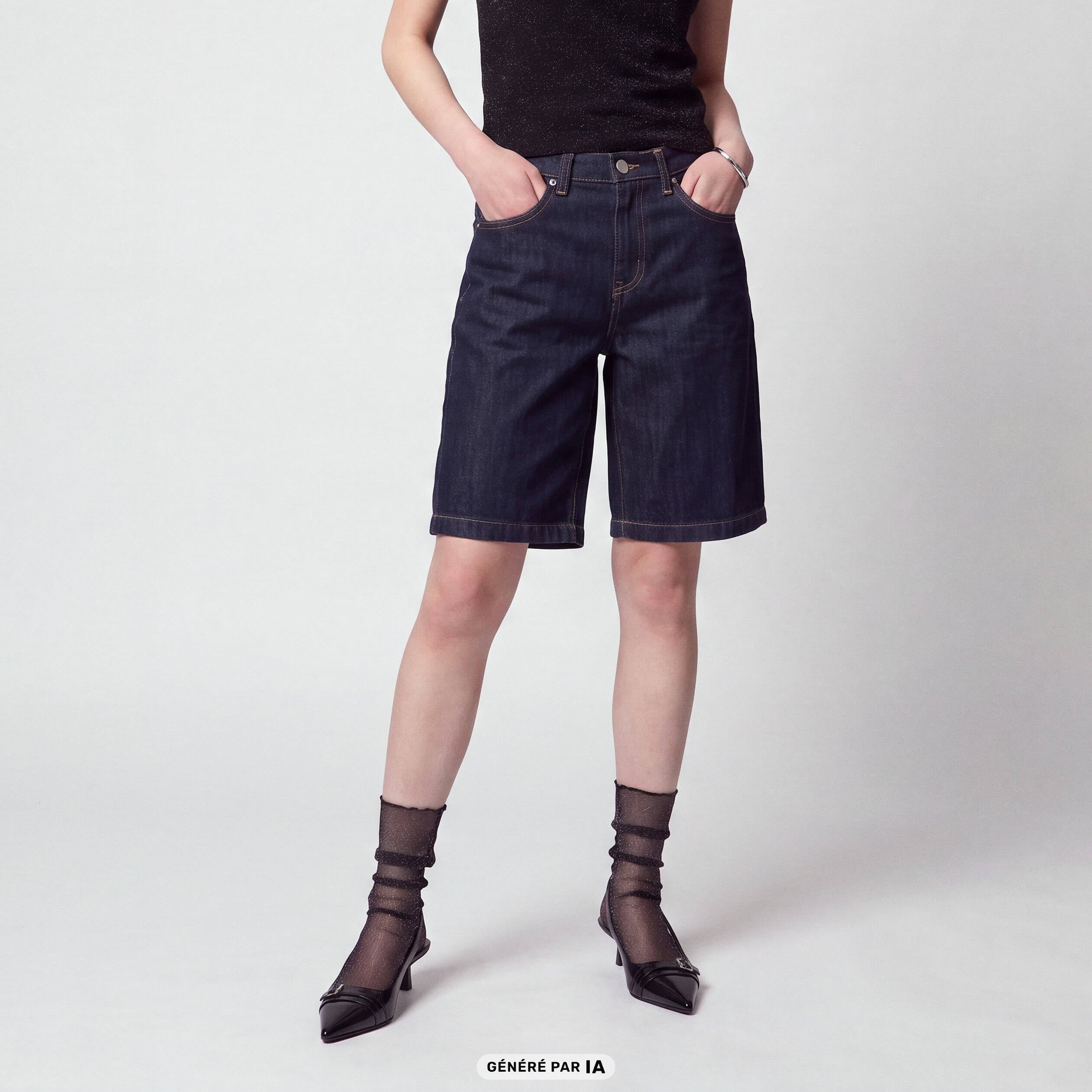 Bermuda large en jean 5 poches denim brut
