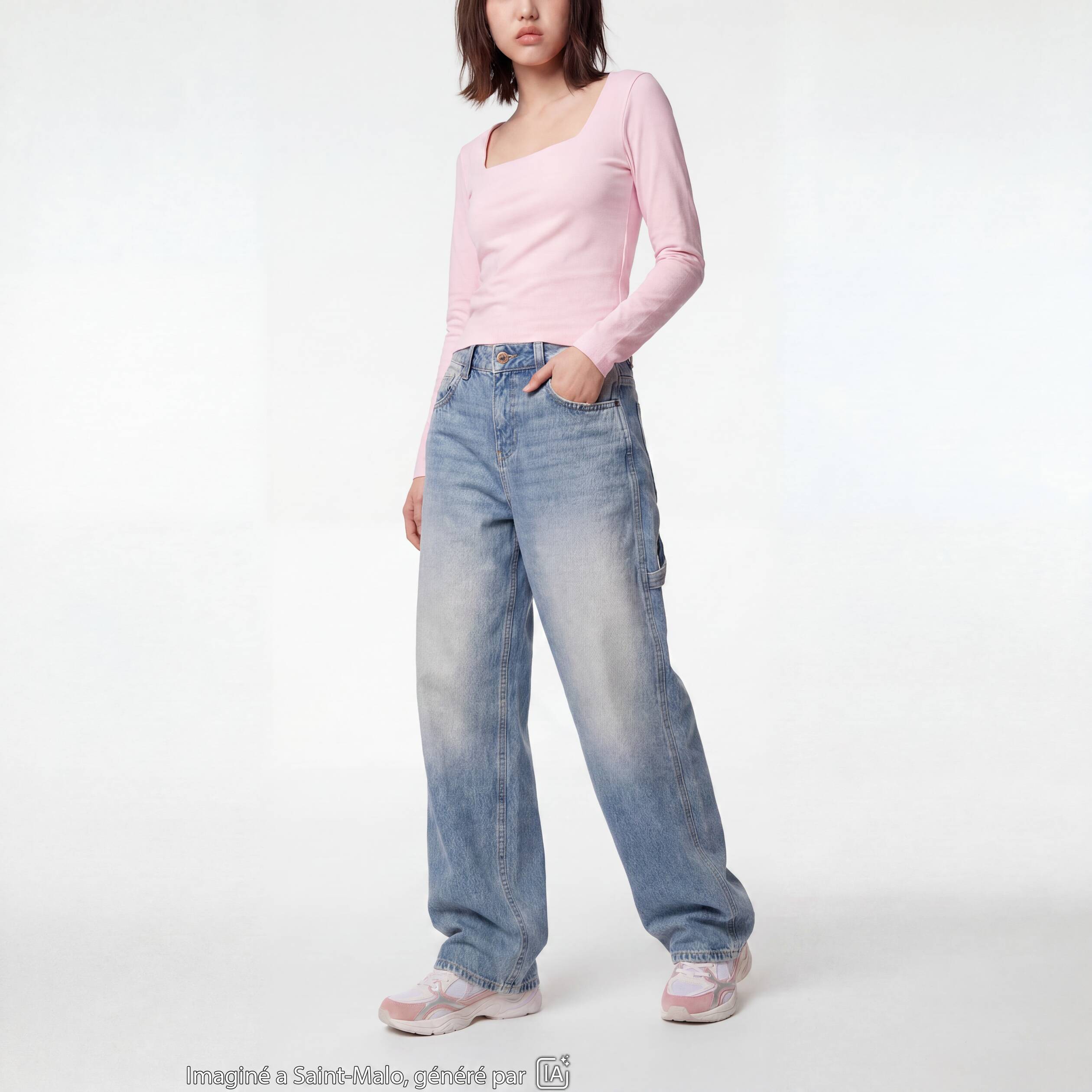 Jean loose taille standard denim bleach ado