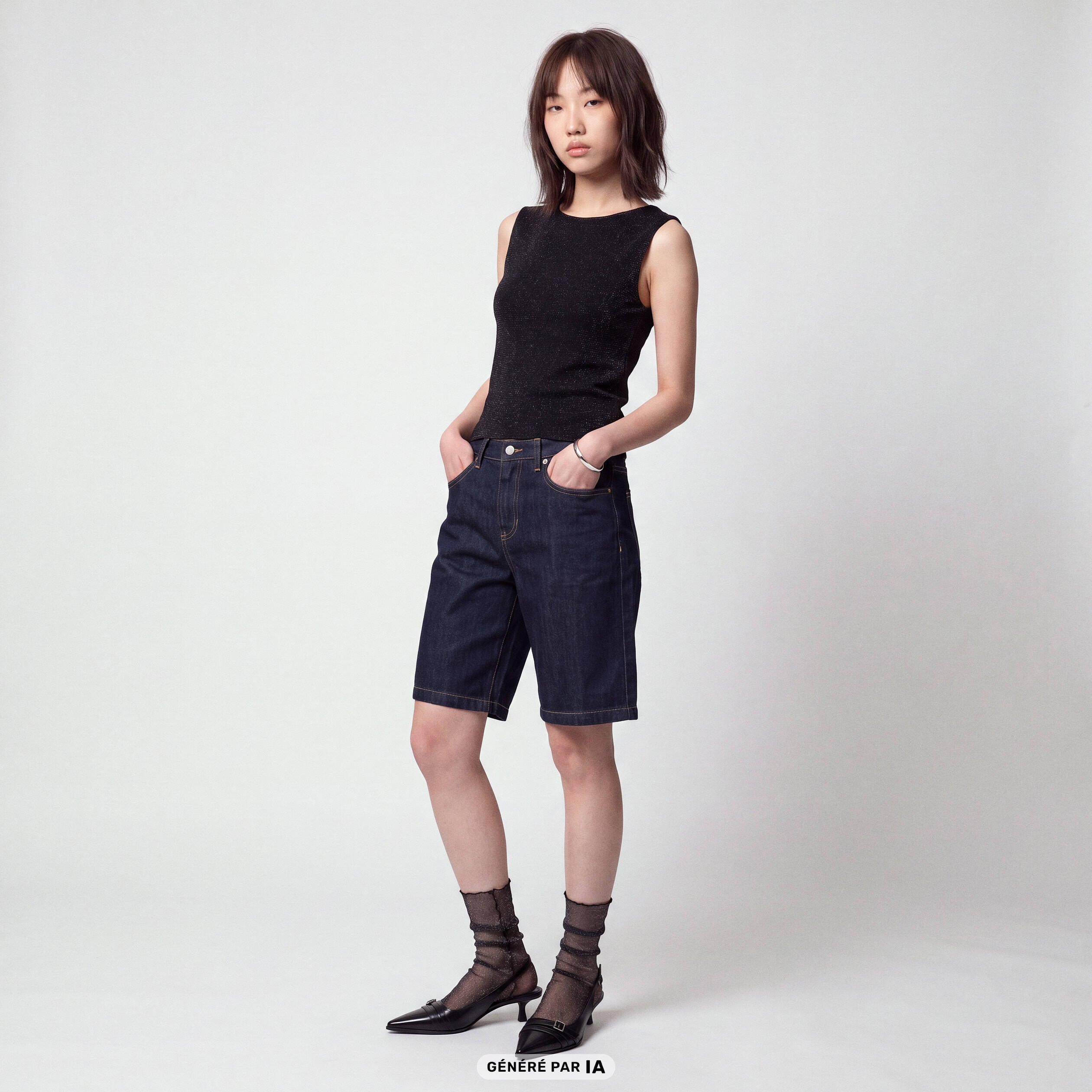 Bermuda large en jean 5 poches denim brut