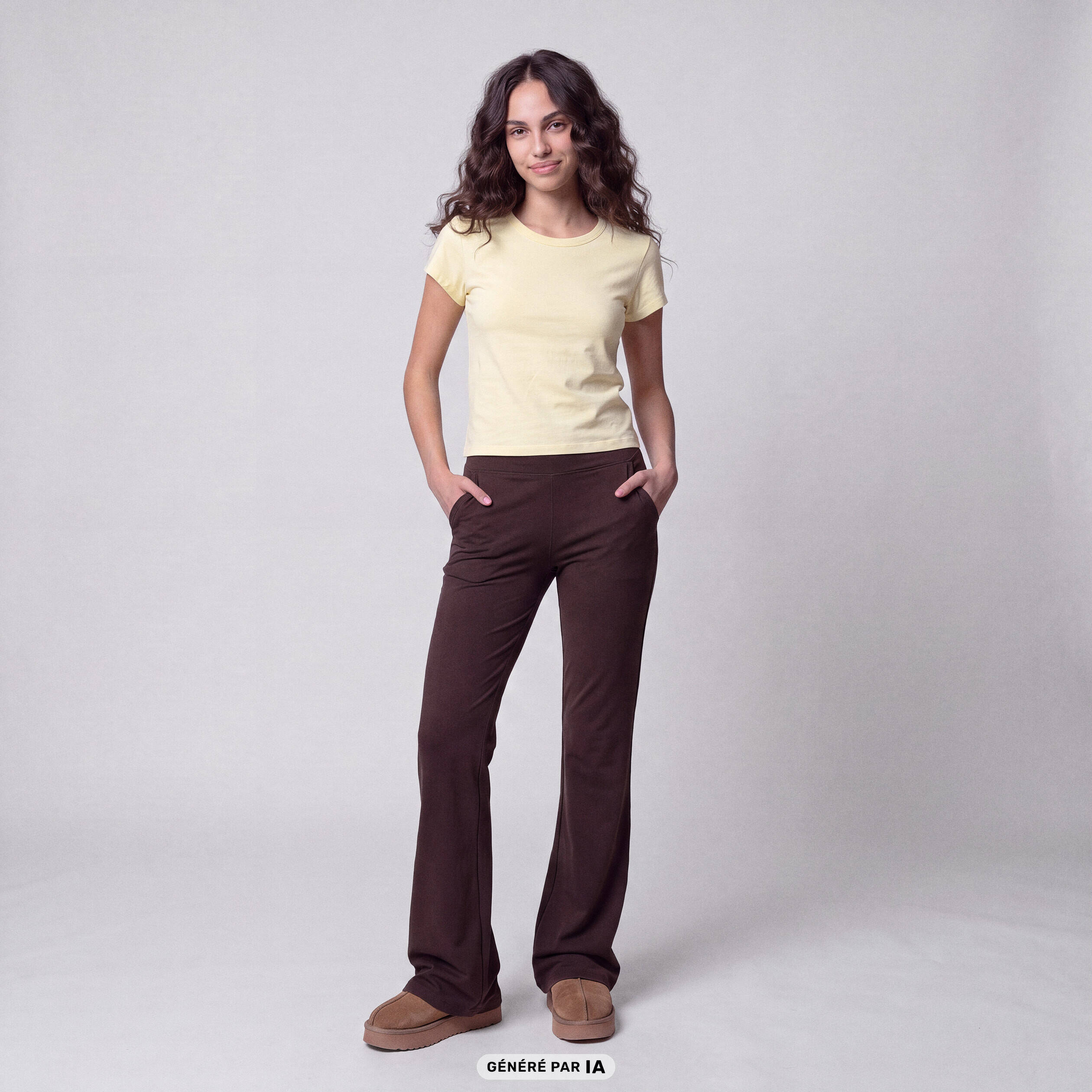 Leggings bootcut taille haute stretch marron fonc&eacute;