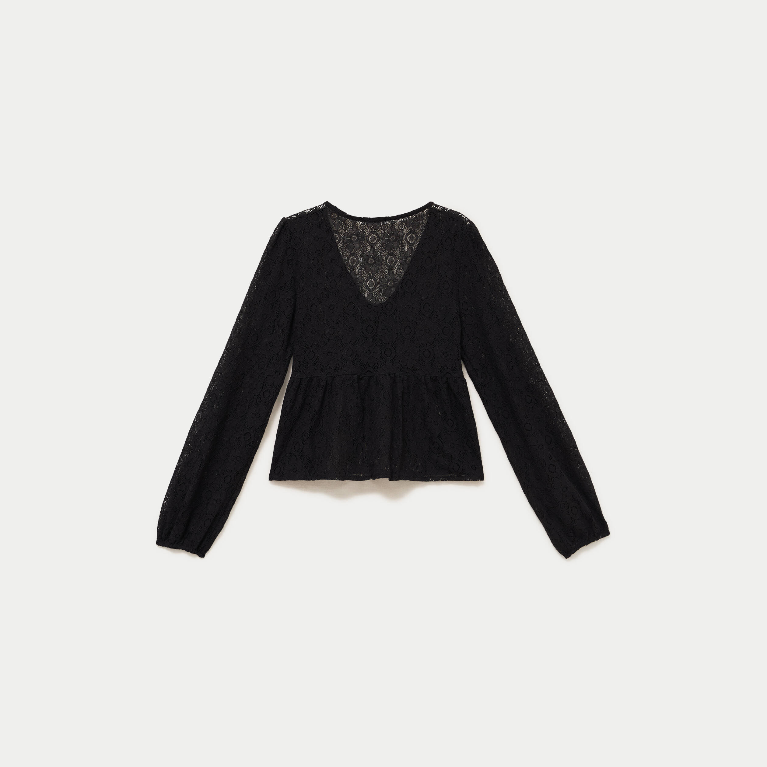 Chemise cintr&eacute;e dentelle col rond noir ado
