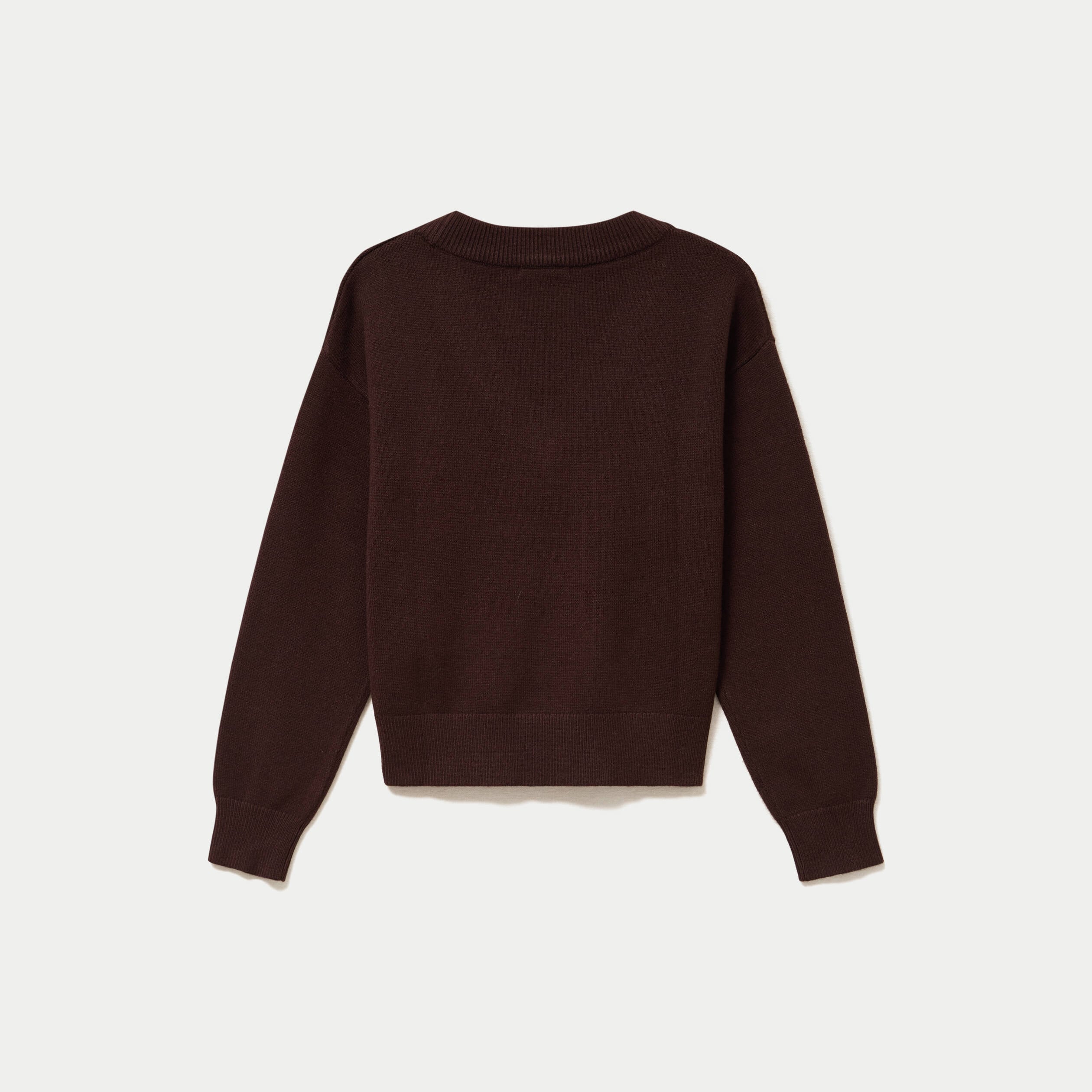 Pull ajust&eacute; d&eacute;collet&eacute; manches longues marron fonc&eacute;