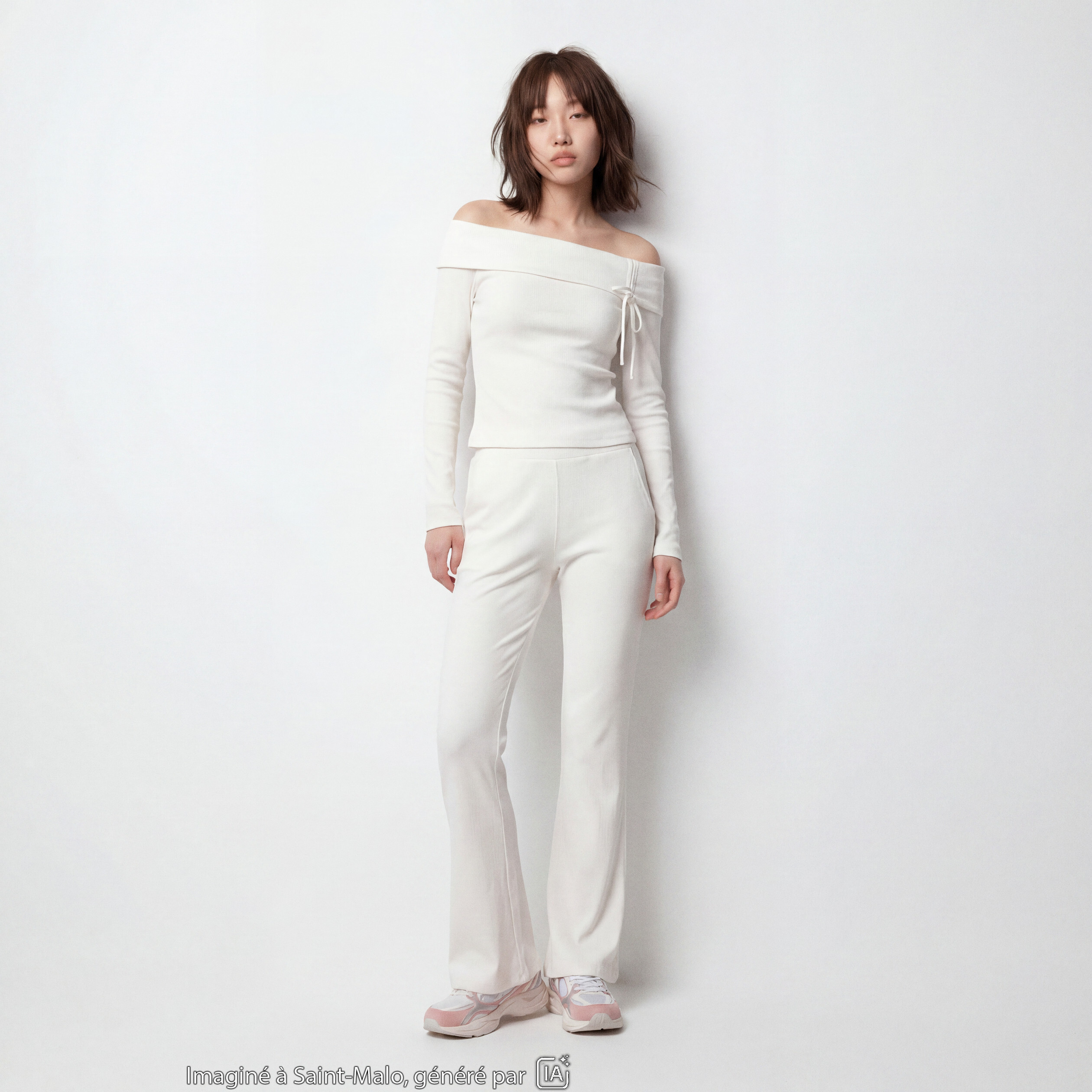 Top ajust&eacute; cropped manches longues ecru