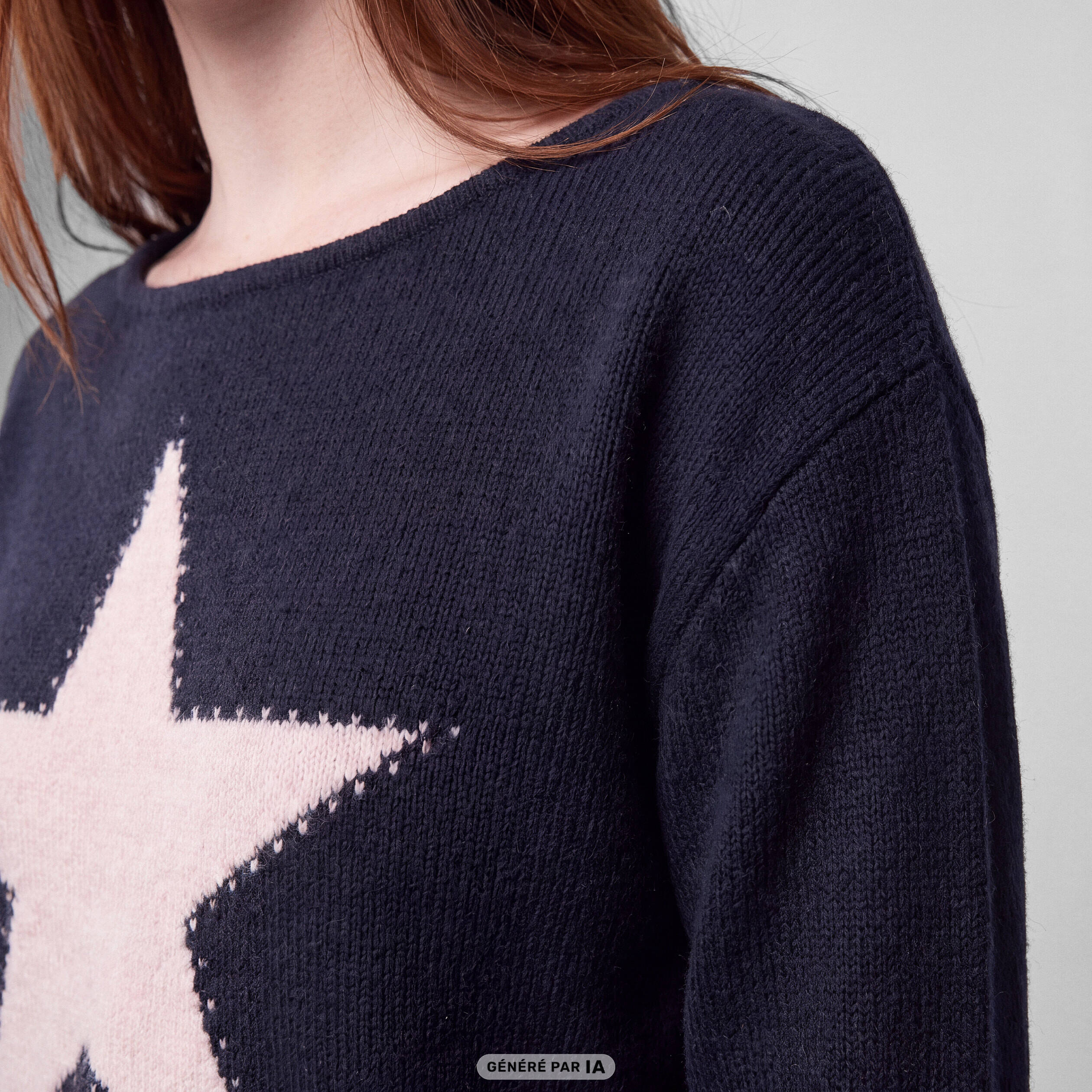 Pull col bateau manches longues strass bleu marine