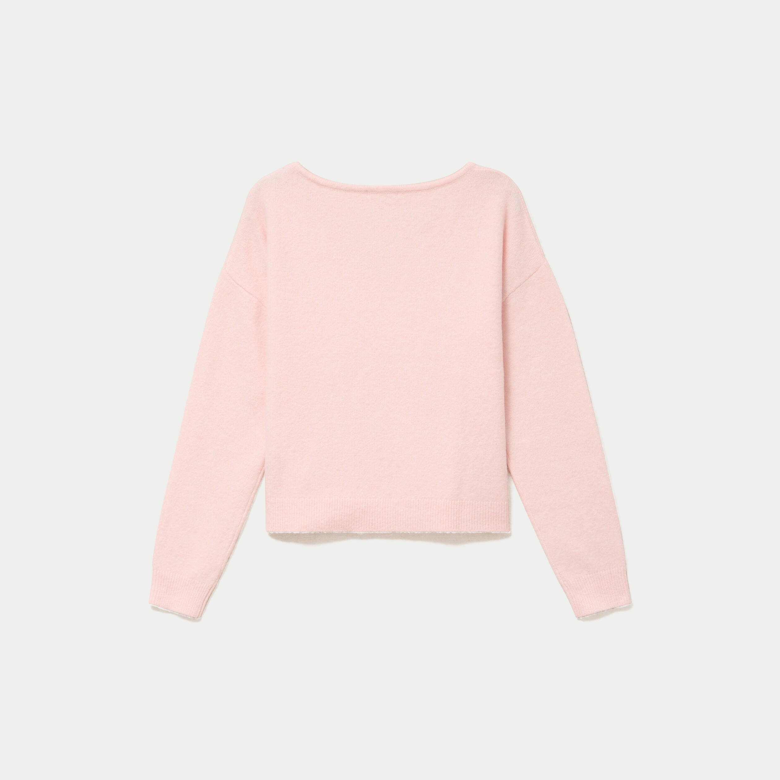 Pull col v manches longues rose clair