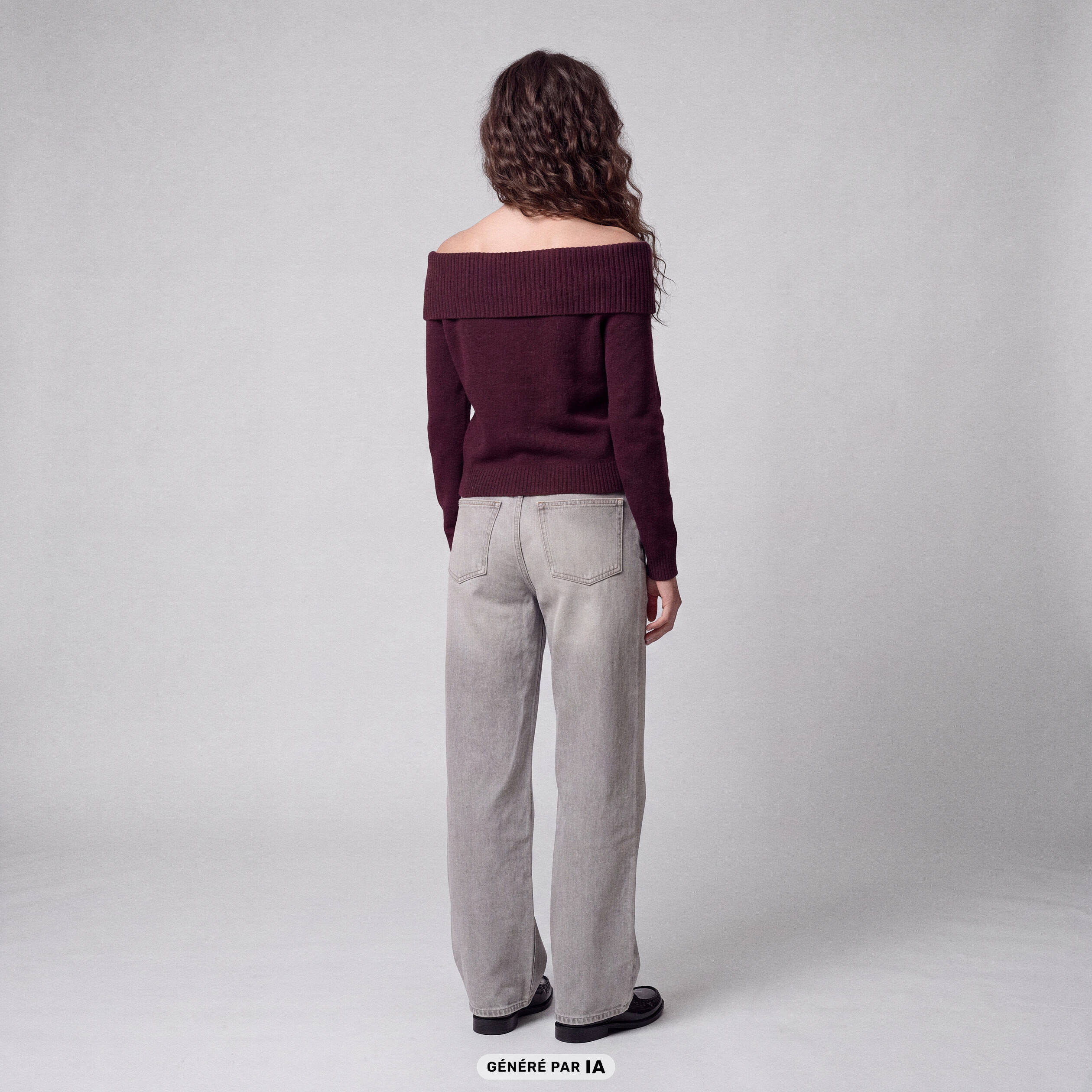Pull col bardot manches longues bordeaux