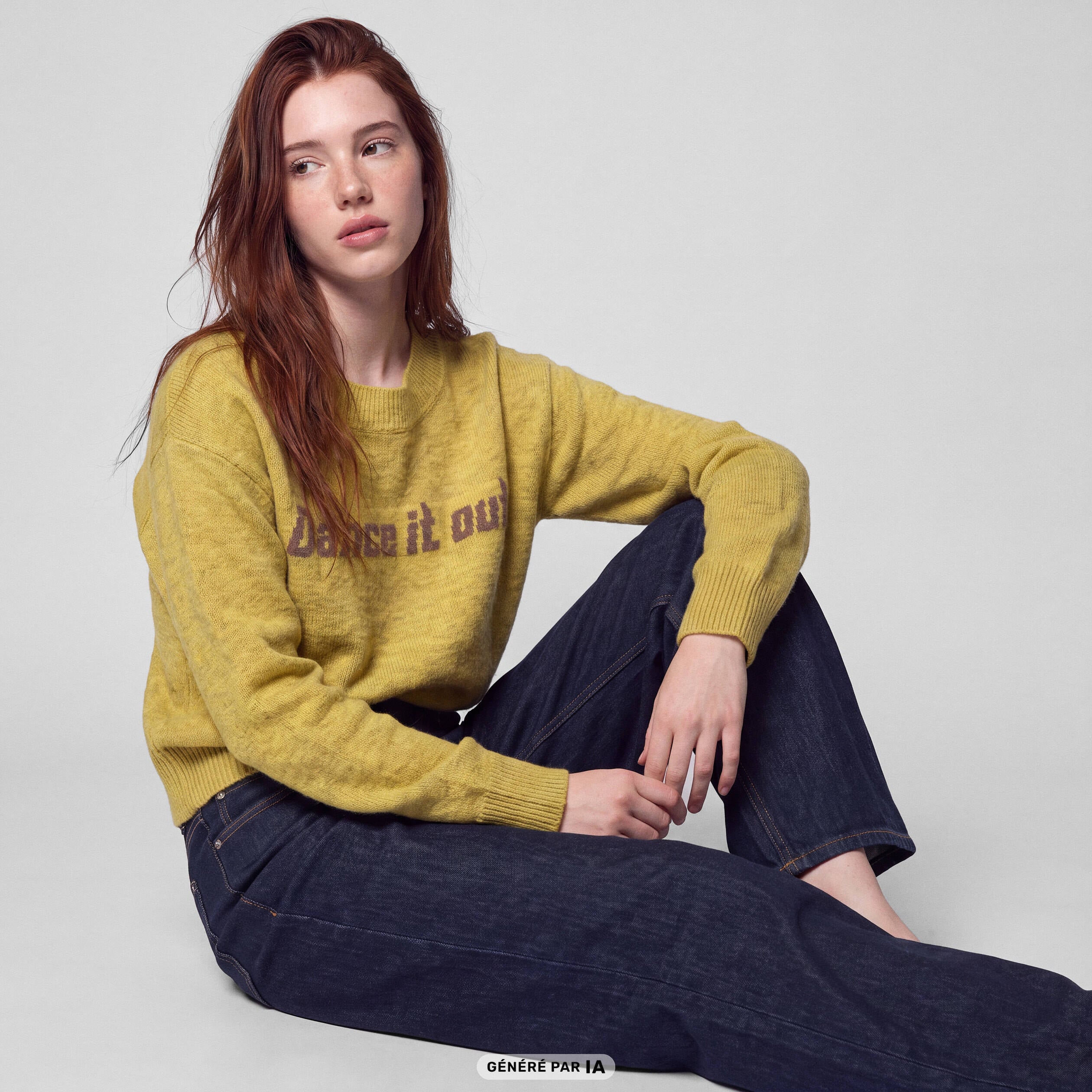 Pull col rond manches longues jaune clair