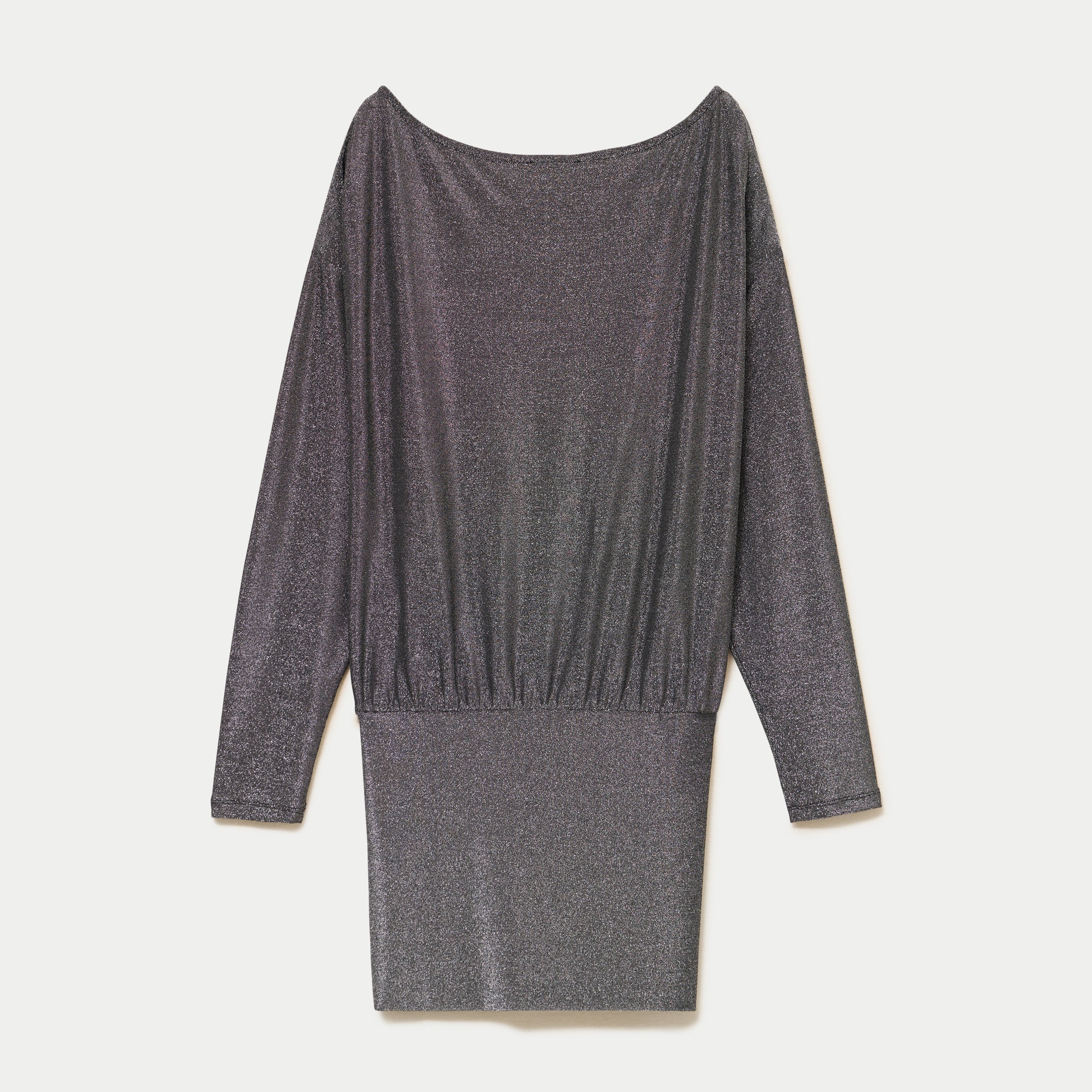 Robe courte ajust&eacute;e col b&eacute;nitier gris argent