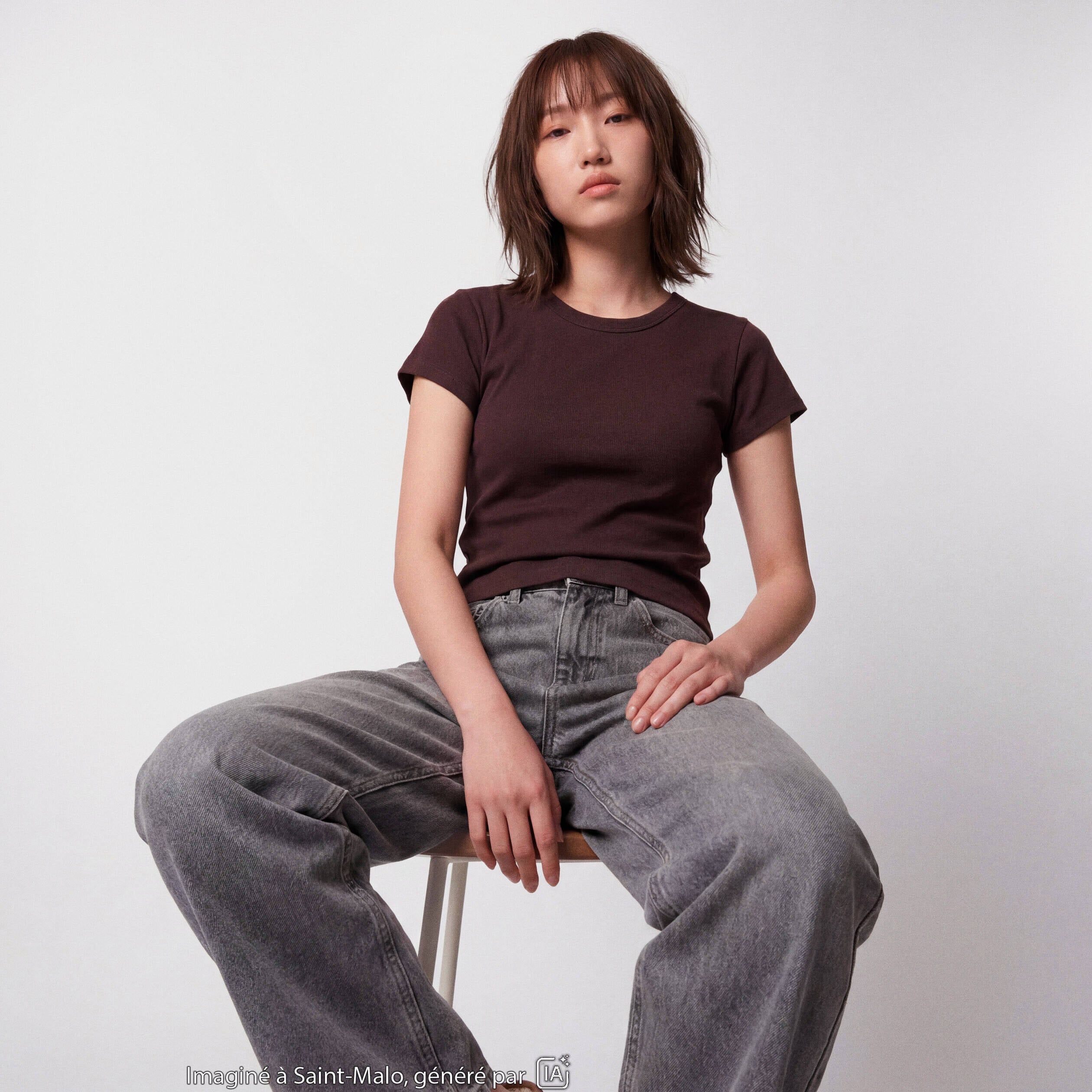 Jean Tom regular taille haute denim gris