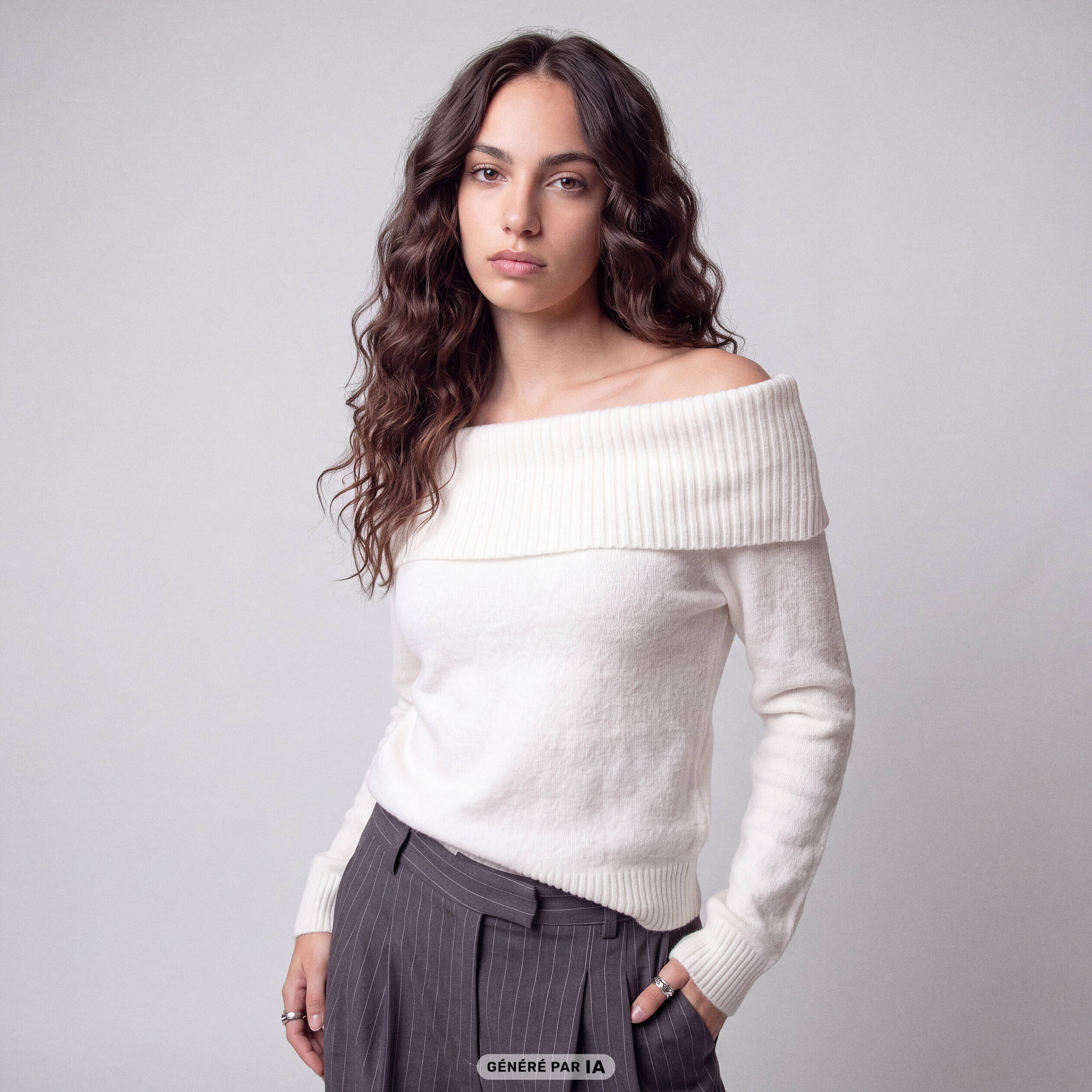 Pull col bardot manches longues ecru