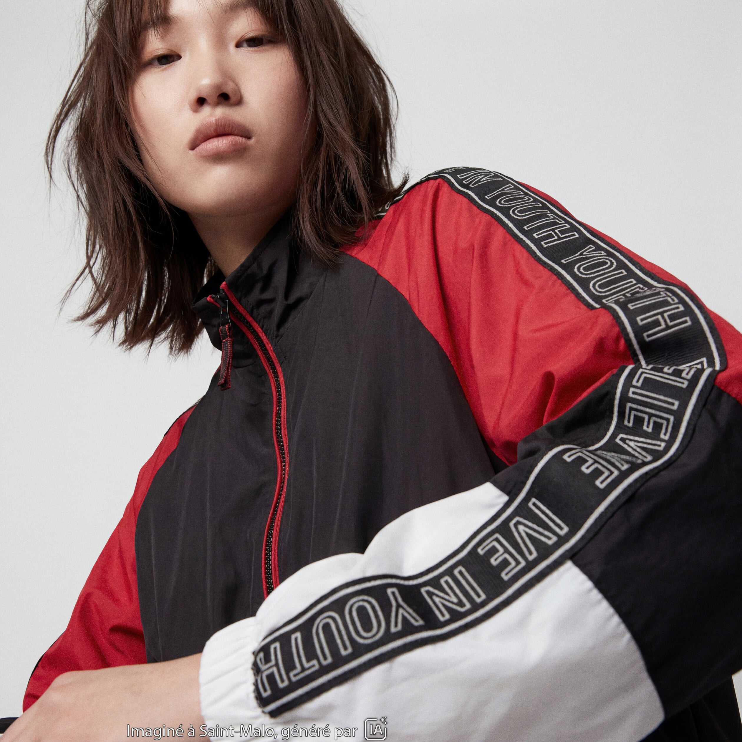 Blouson oversize cropped col biker noir
