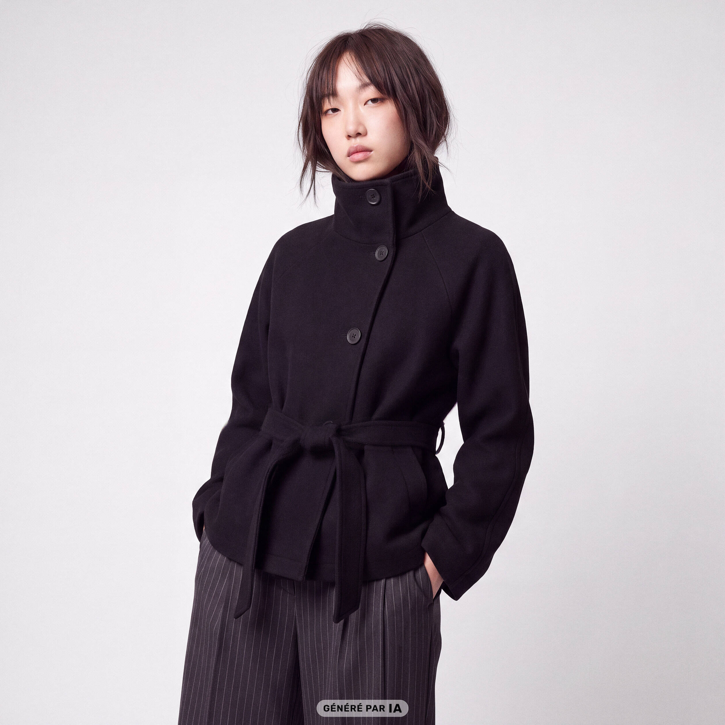 Manteau droit court col montant noir
