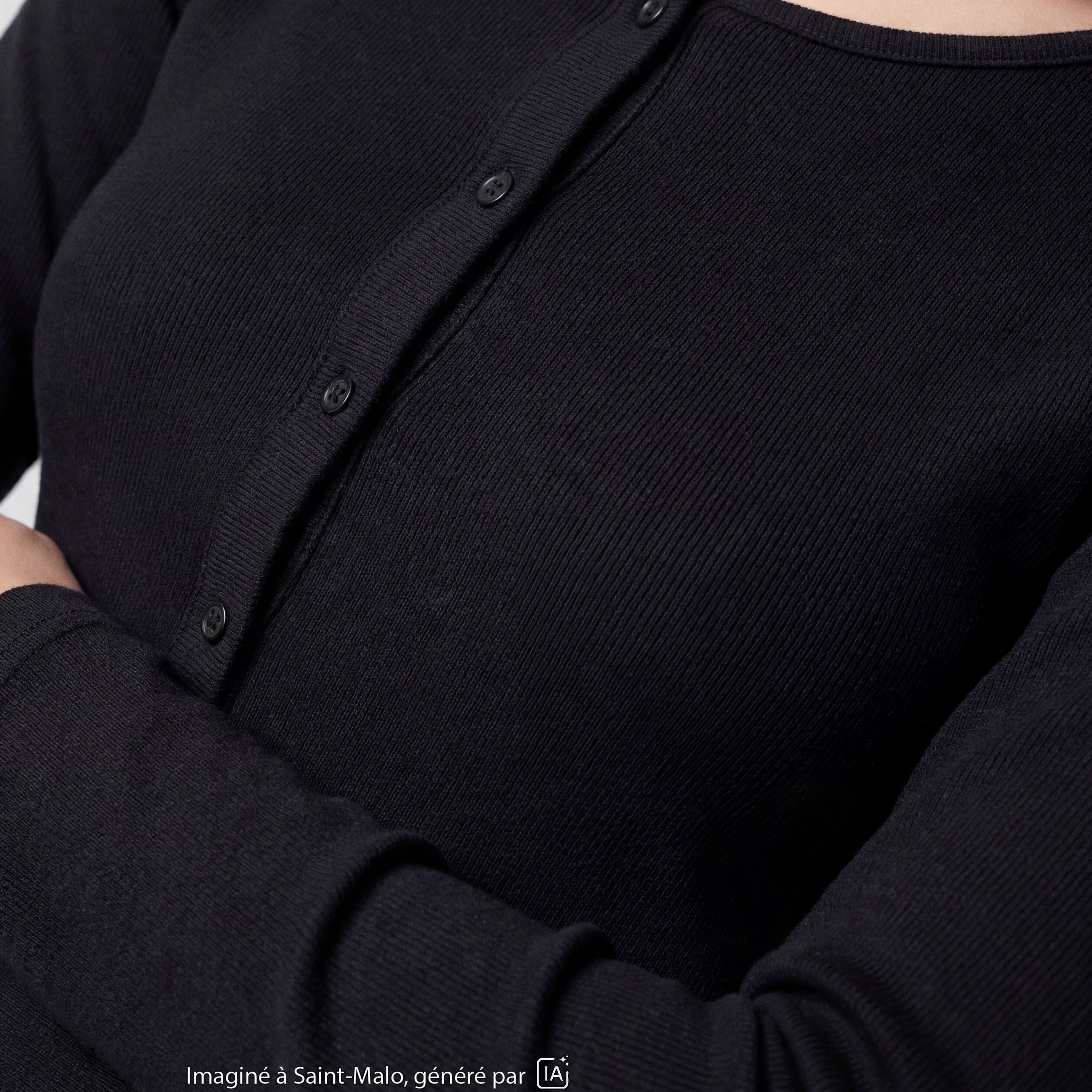 Gilet ajust&eacute; col rond manches longues noir