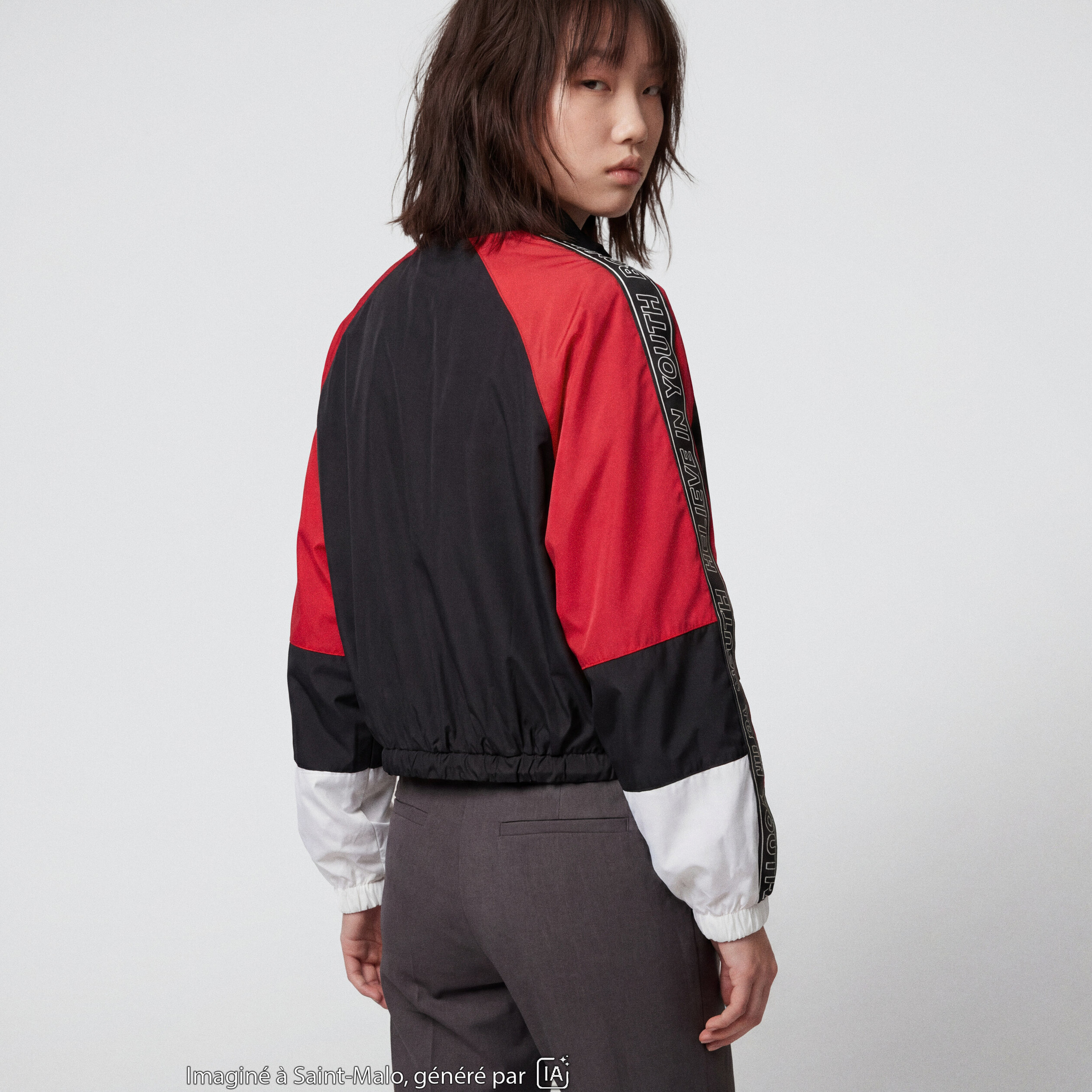 Veste oversize cropped col biker noir