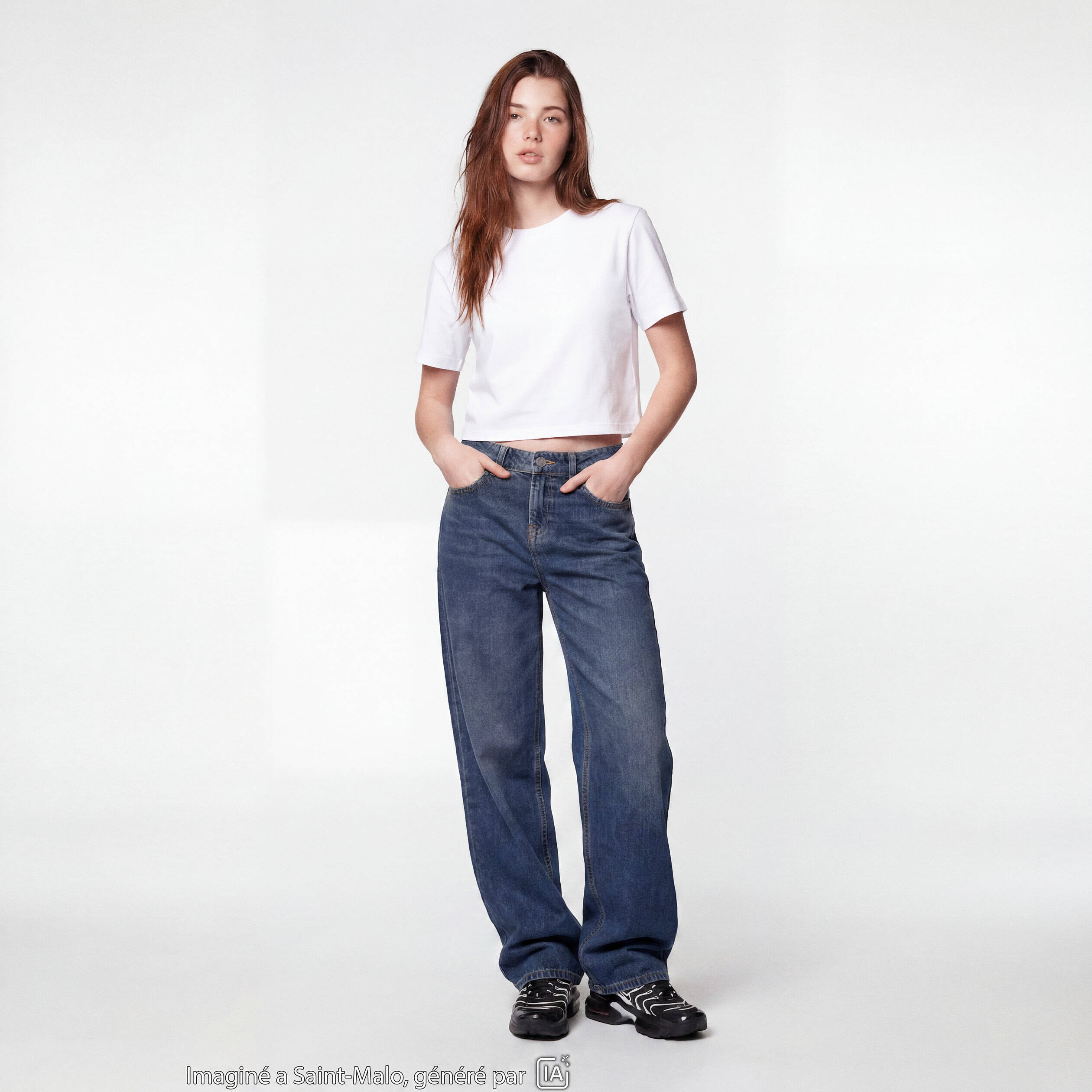Jean wide leg taille basse bleu ado