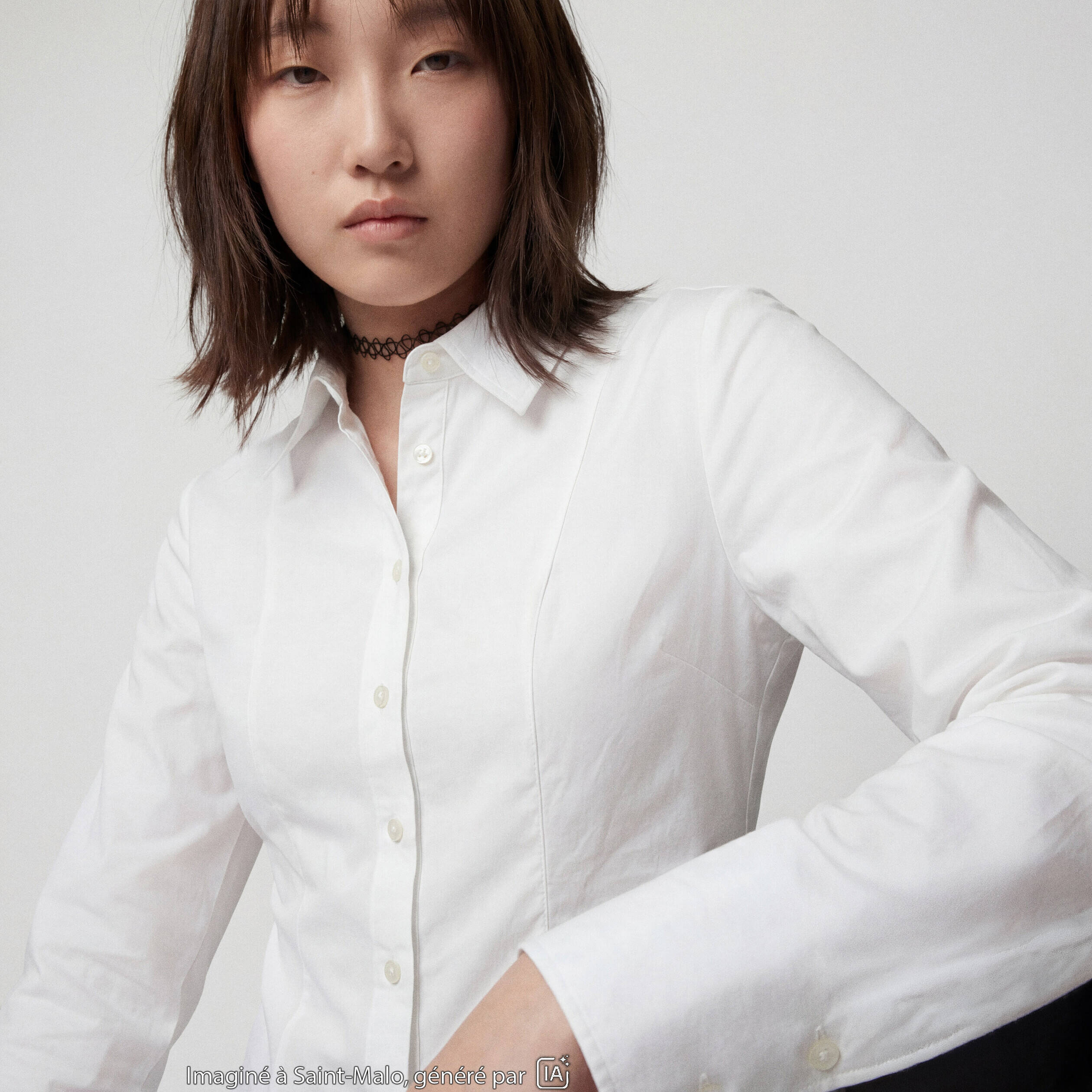Chemise ajust&eacute;e courte col classique ecru
