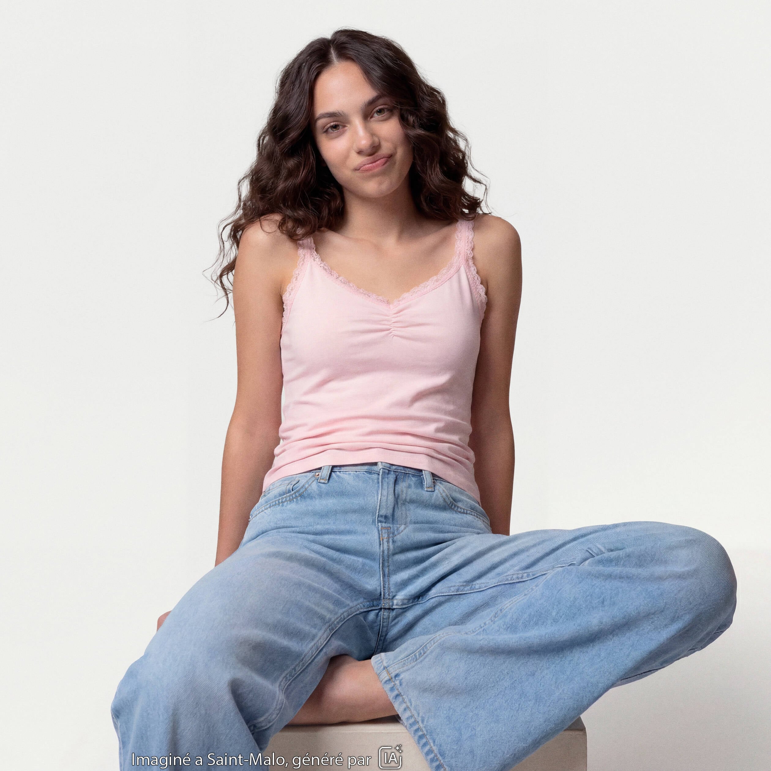 Jean wide leg taille standard denim triple stone ado