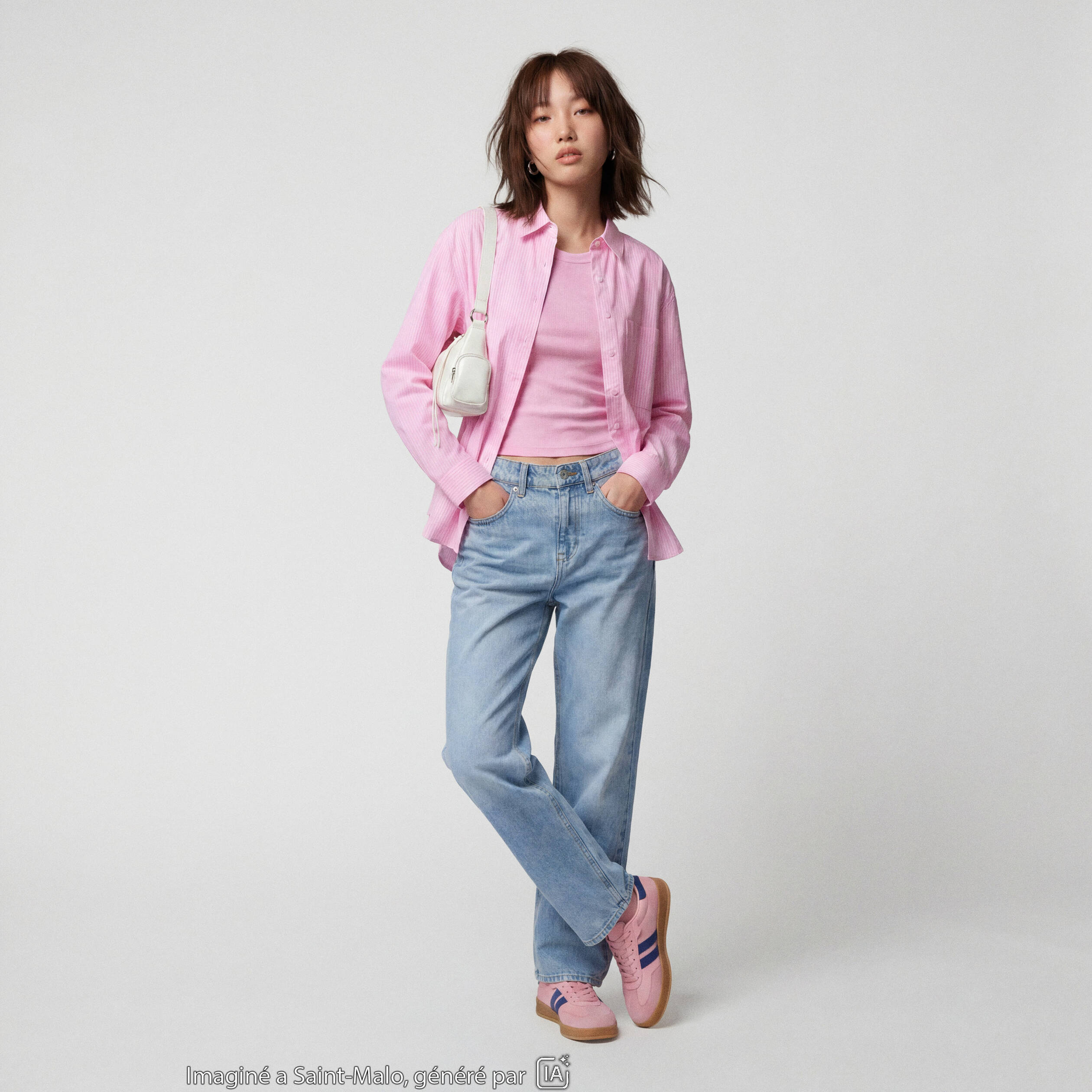 Jean regular taille haute denim bleach ado
