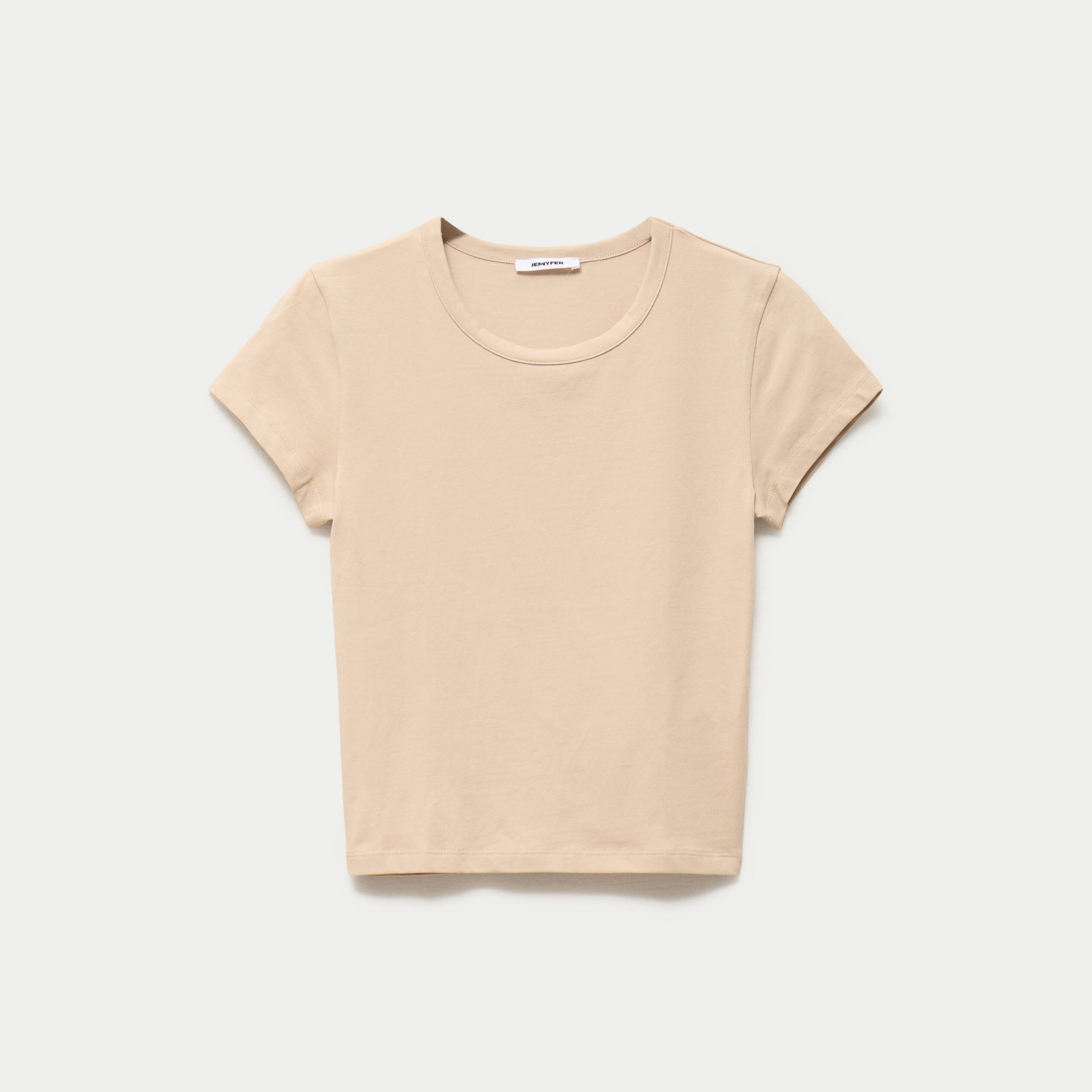T-shirt ajust&eacute; col rond manches courtes marron clair ado