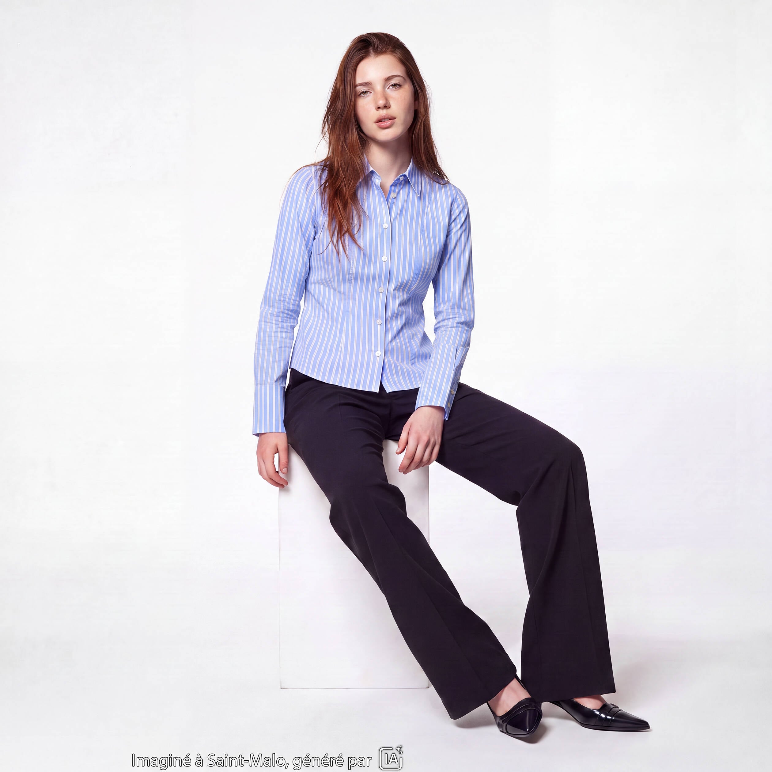Chemise ajust&eacute;e manches longues bleu ciel