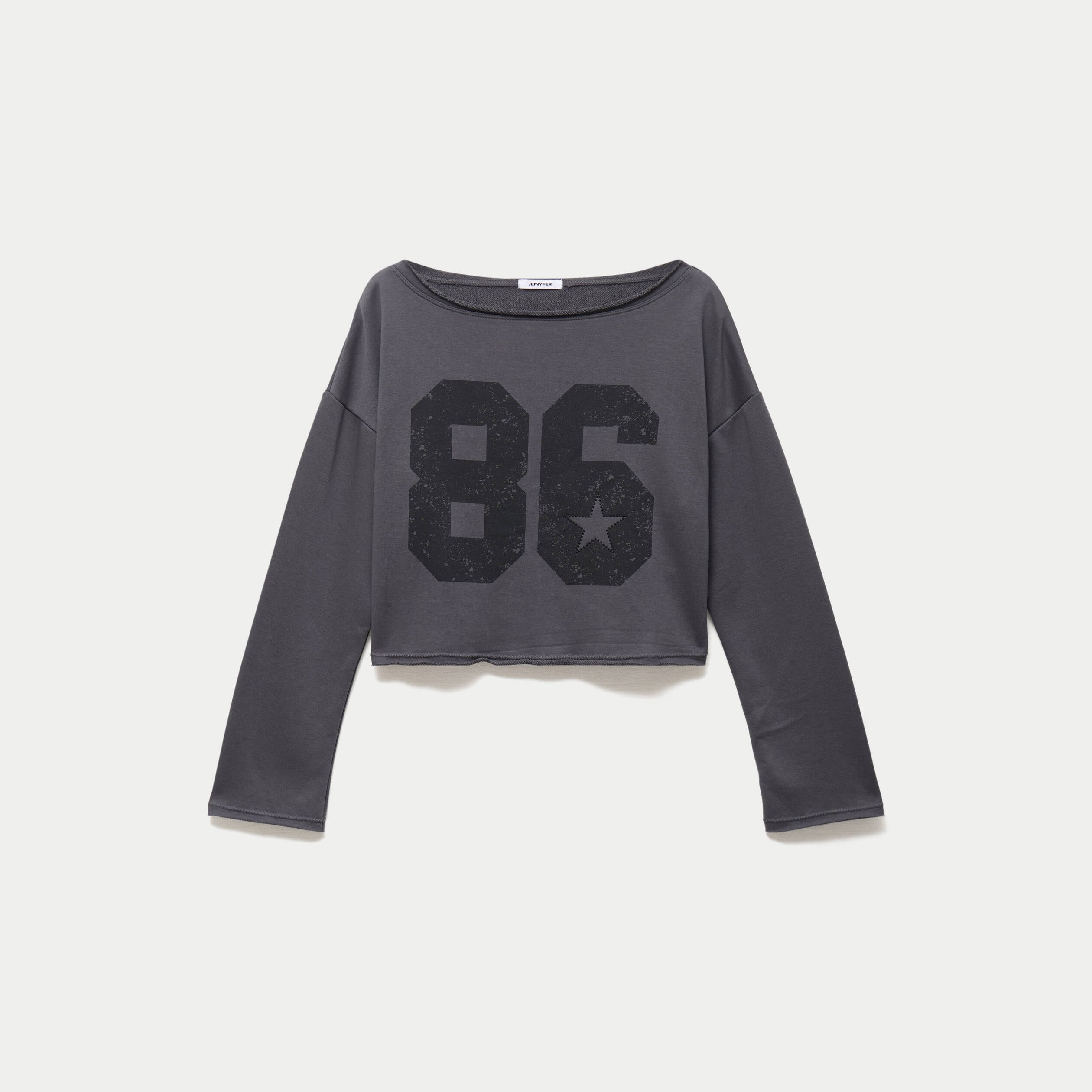 Sweat oversize cropped col bateau gris