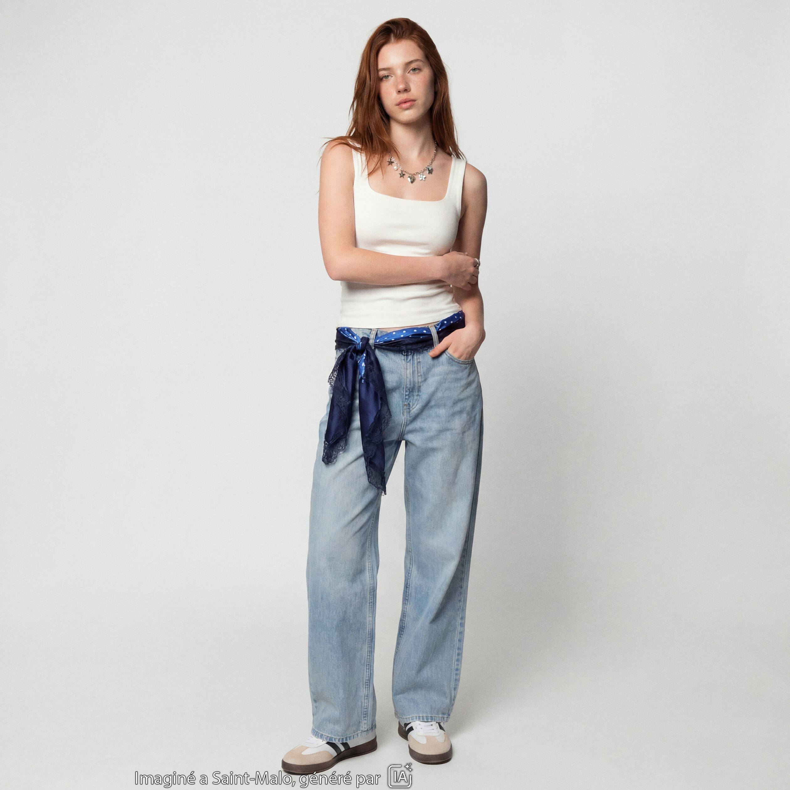 Jean wide leg taille standard denim bleach ado