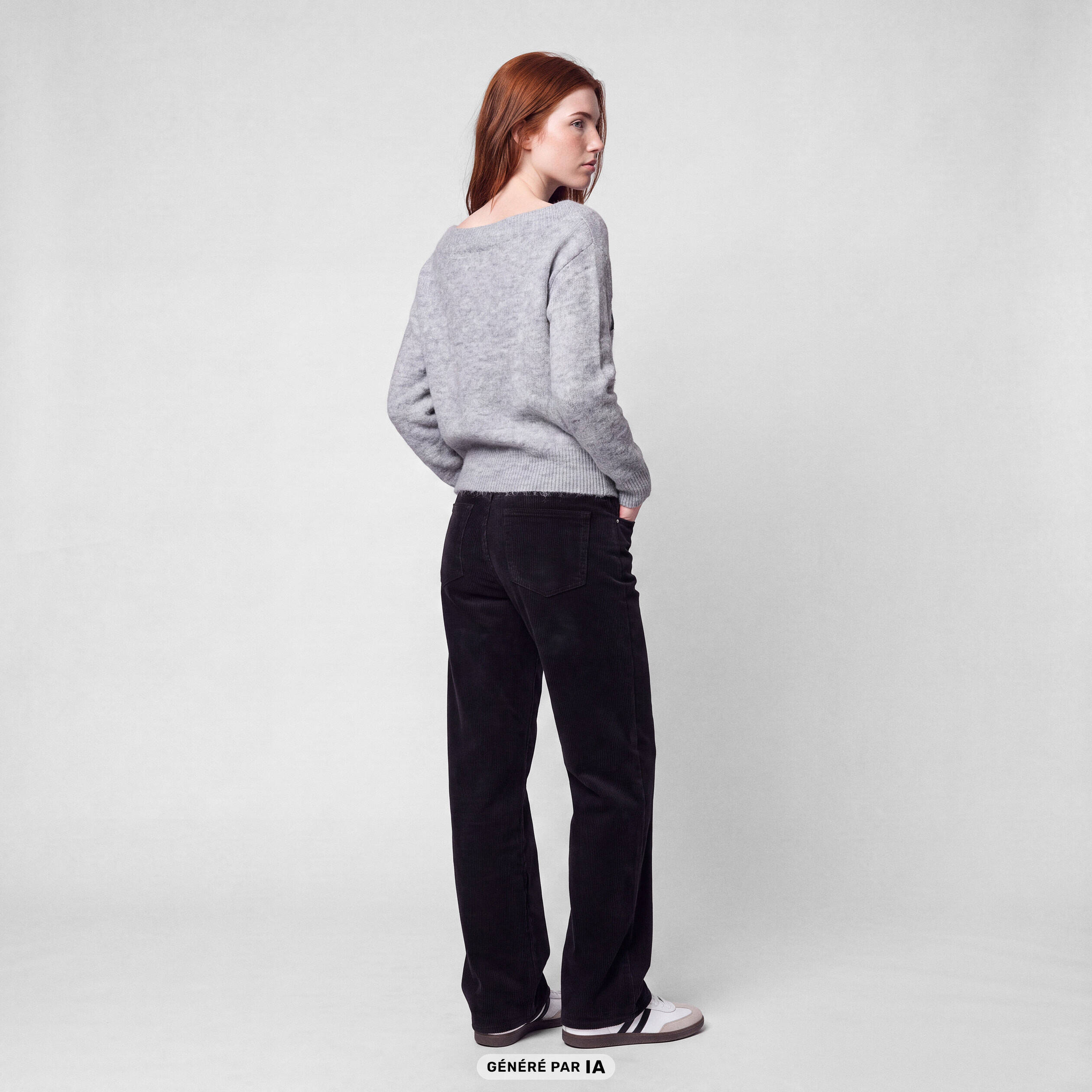 Pull col rond manches longues gris fonc&eacute;