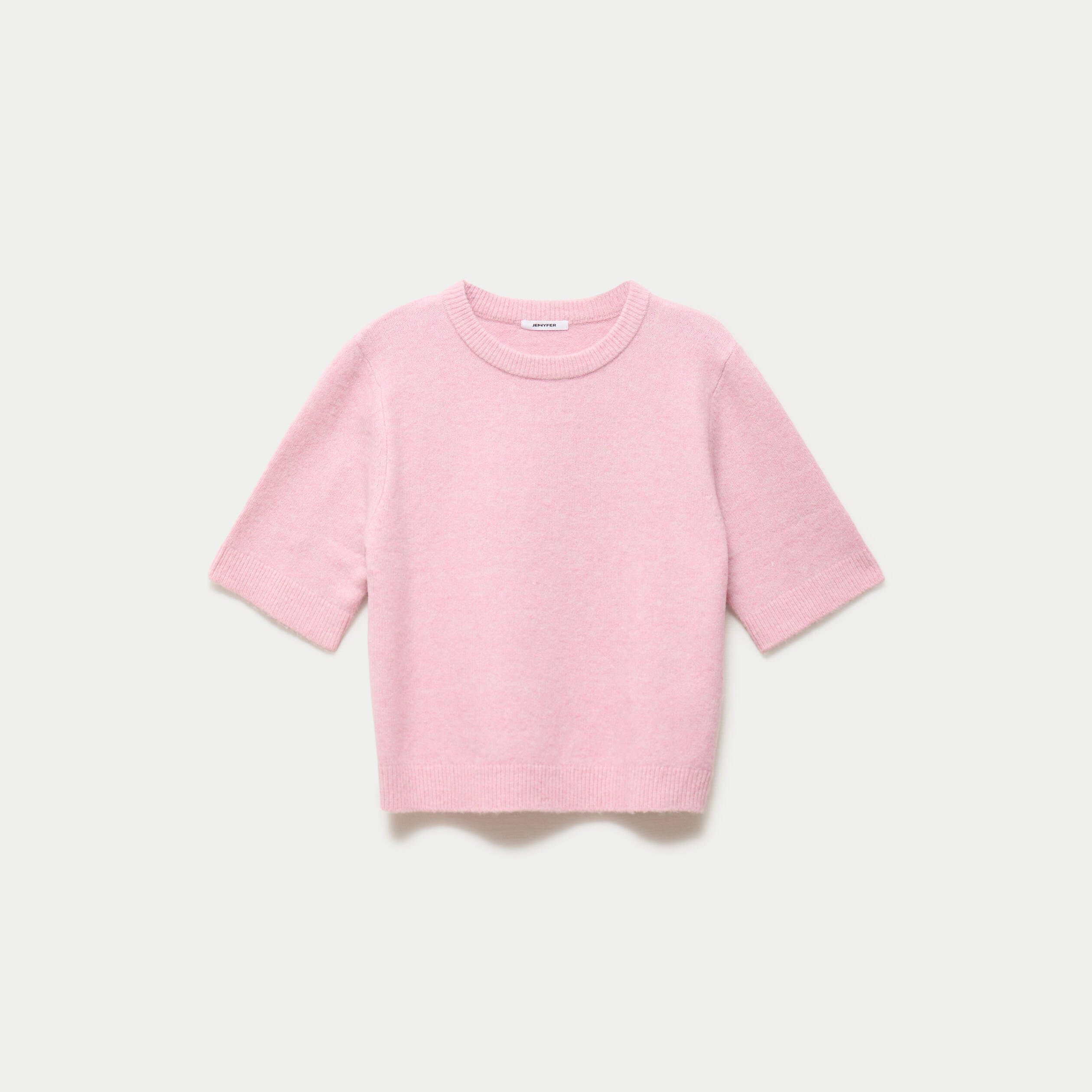 Pull col rond manches courtes rose